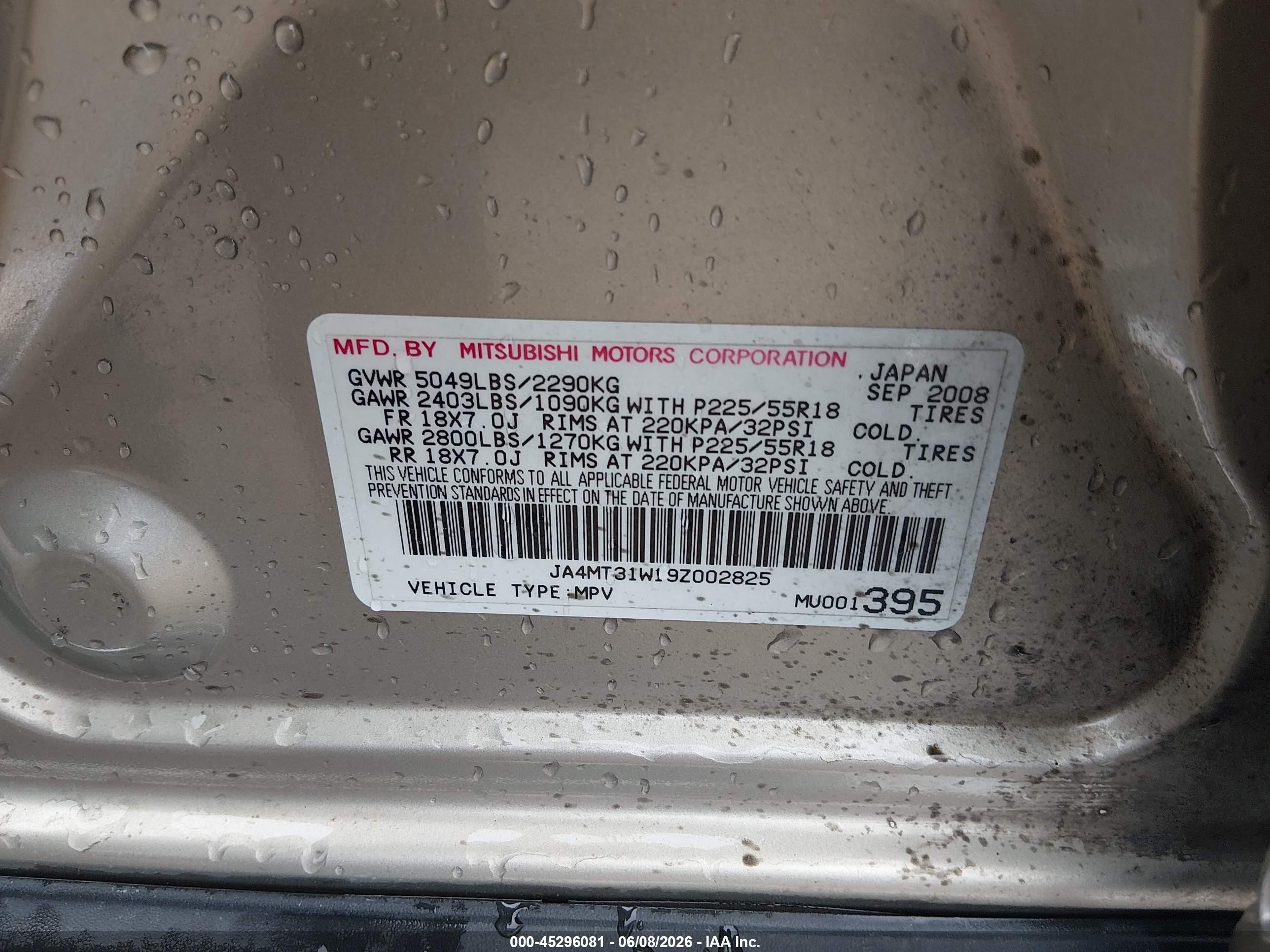 2009 Mitsubishi Outlander Se Gold vin: JA4MT31W19Z002825