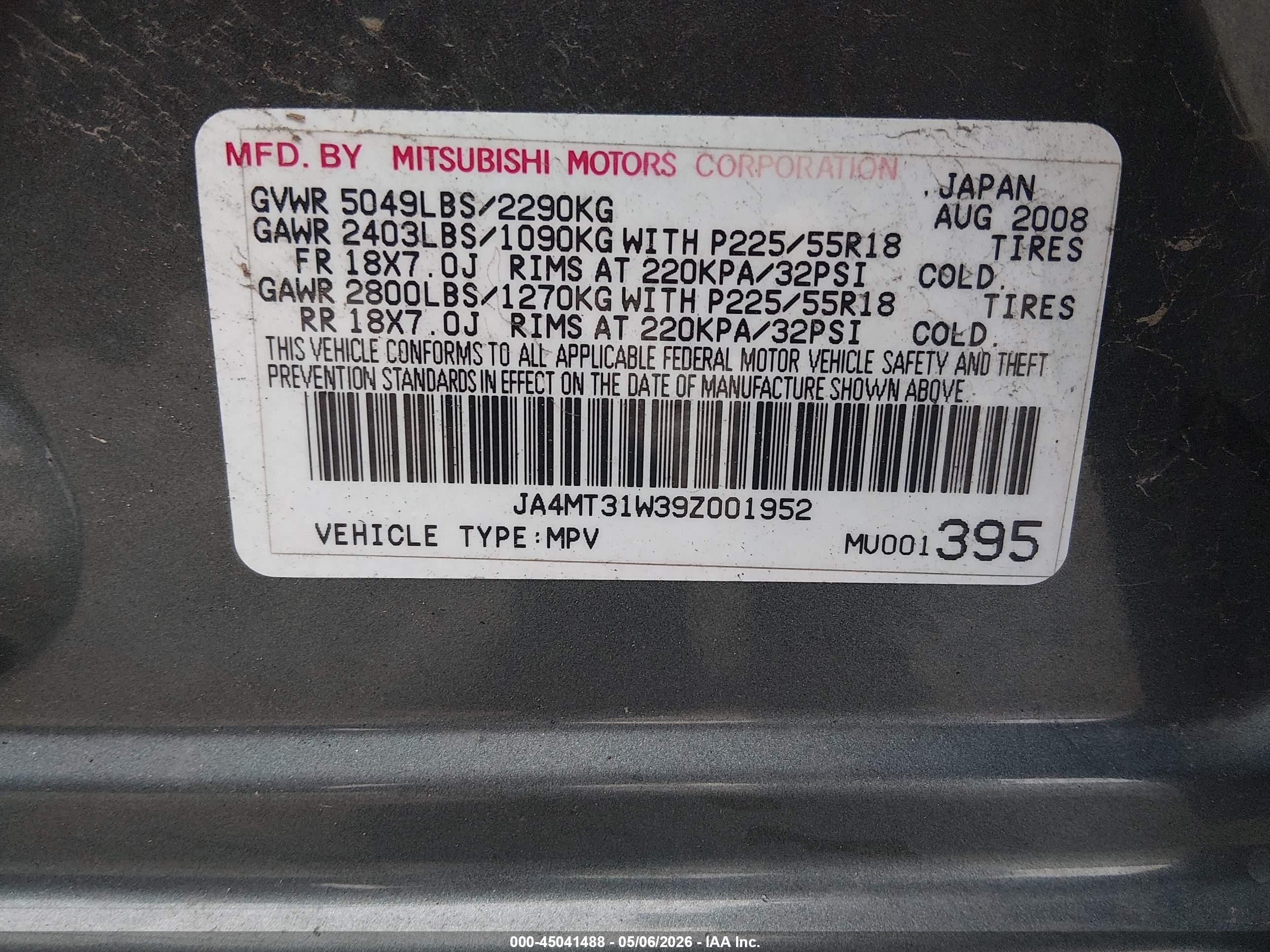 2009 Mitsubishi Outlander Se Green vin: JA4MT31W39Z001952