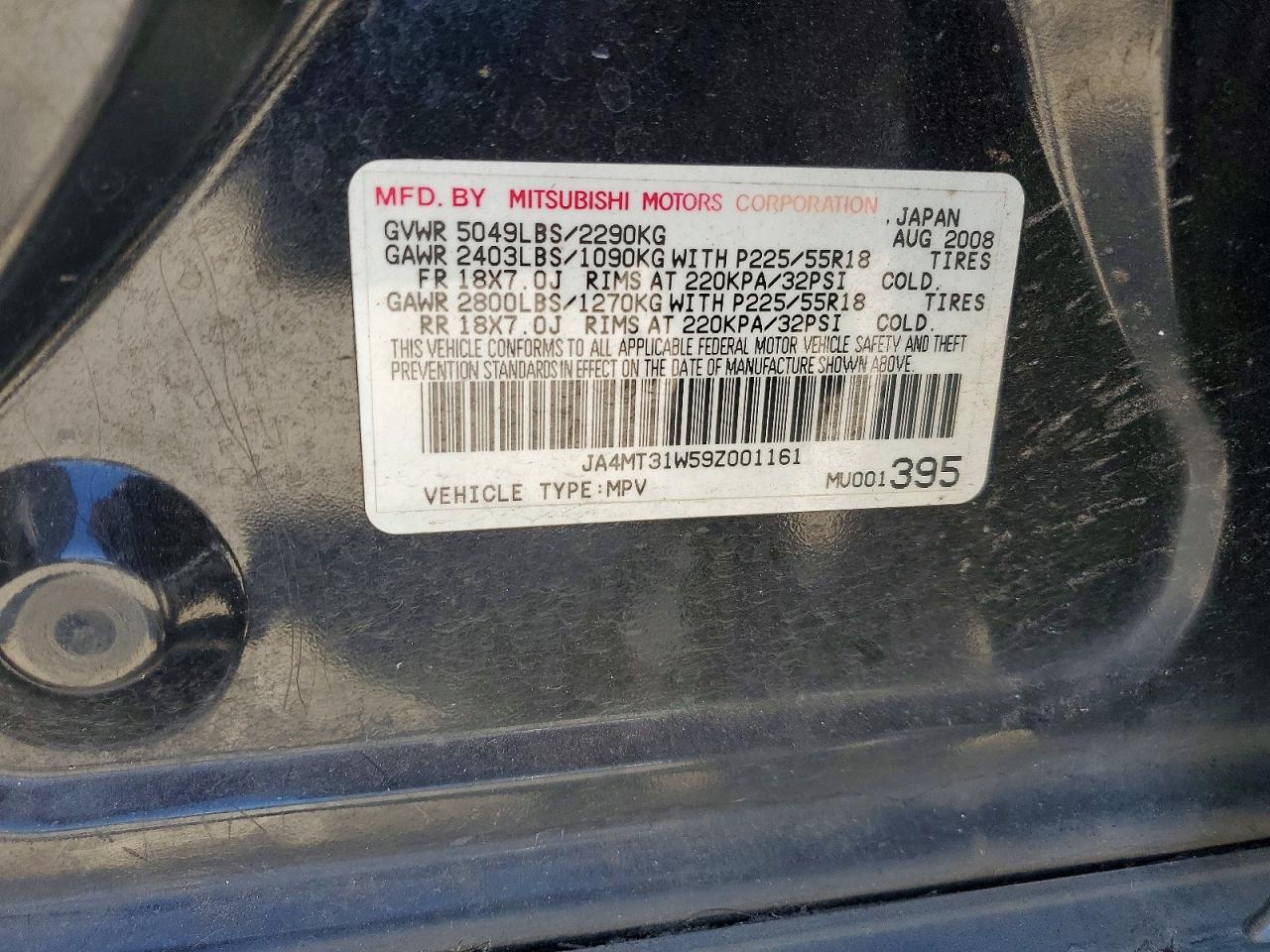 2009 Mitsubishi Outlander Se Black vin: JA4MT31W59Z001161
