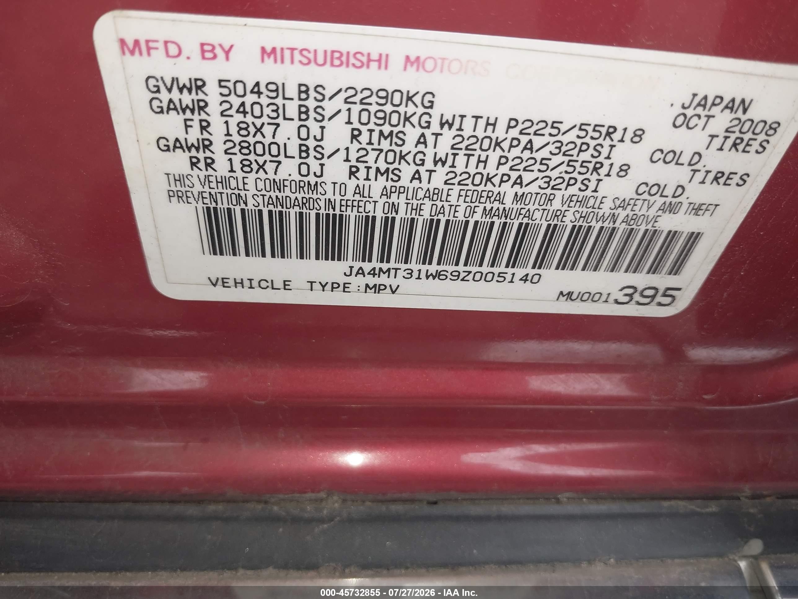 2009 Mitsubishi Outlander Se Red vin: JA4MT31W69Z005140