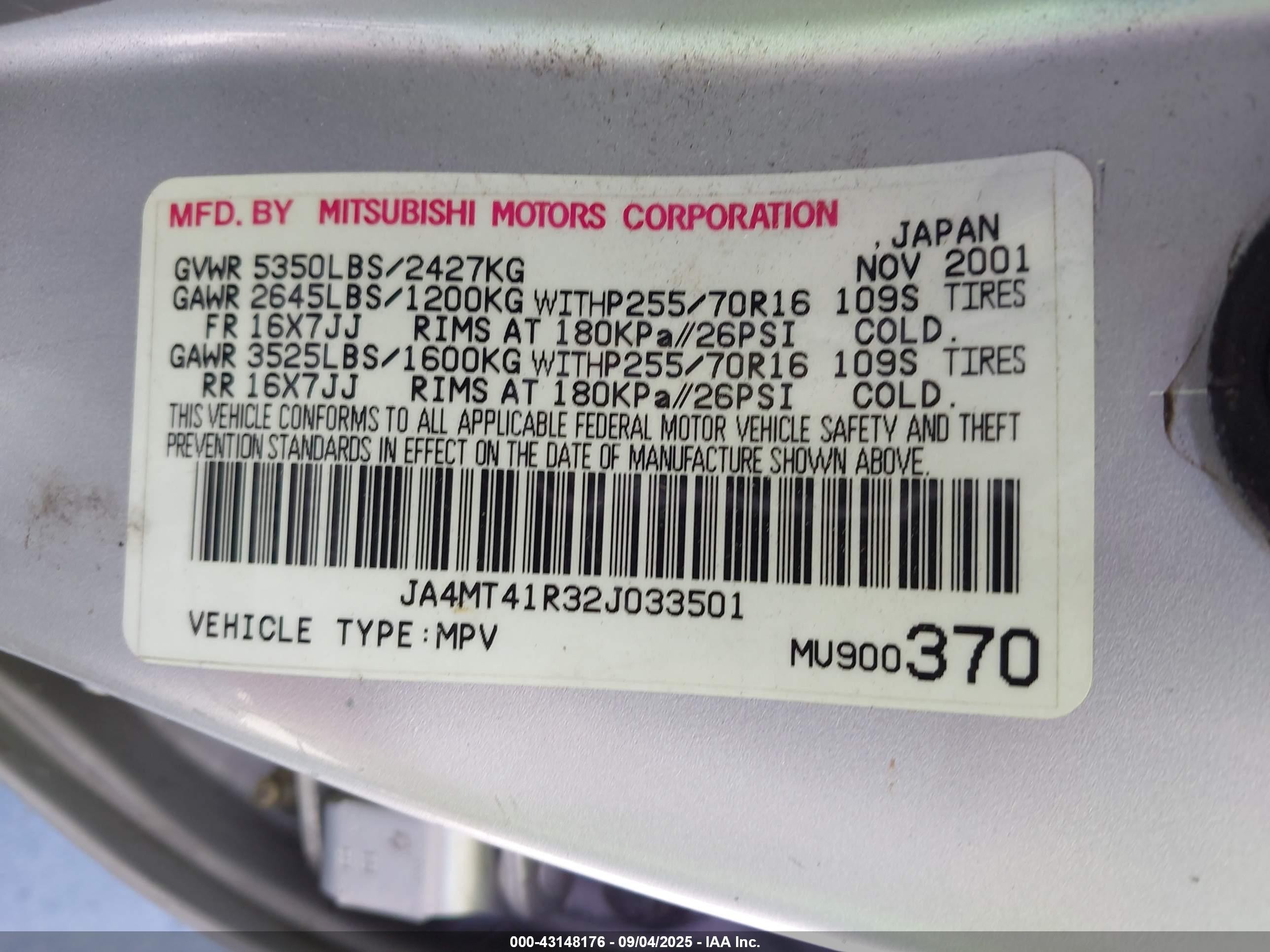 2002 Mitsubishi Montero Sport Ltd Silver vin: JA4MT41R32J033501