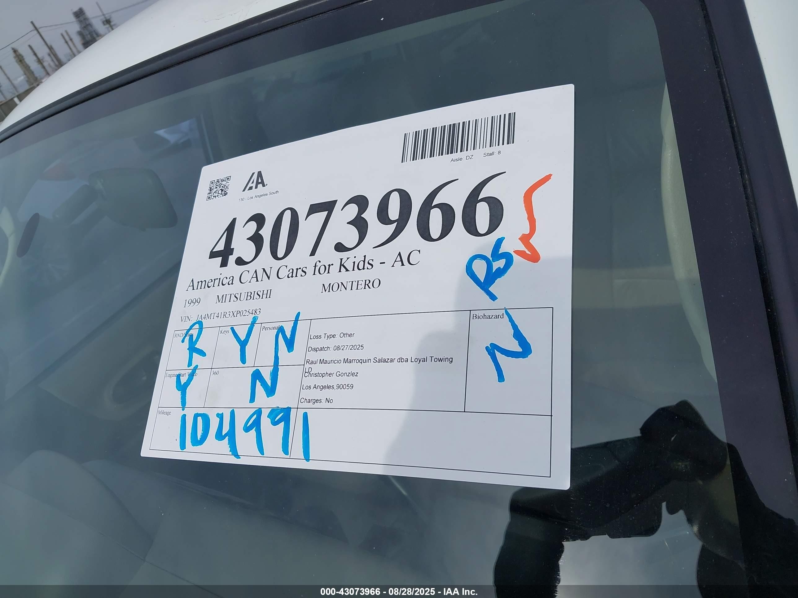1999 Mitsubishi Montero Sport Ltd Белый vin: JA4MT41R3XP025483