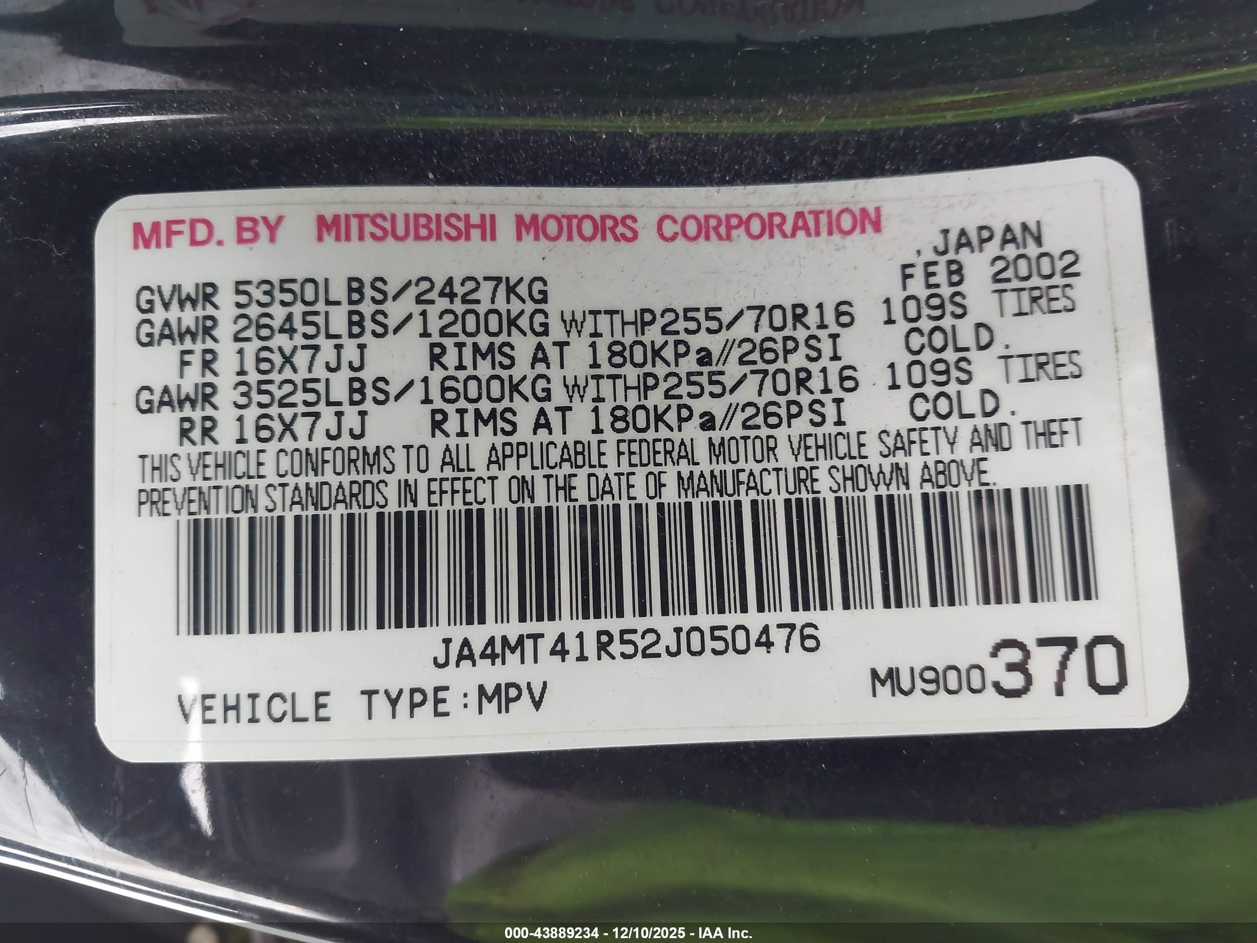 2002 Mitsubishi Montero Sport Ltd Black vin: JA4MT41R52J050476
