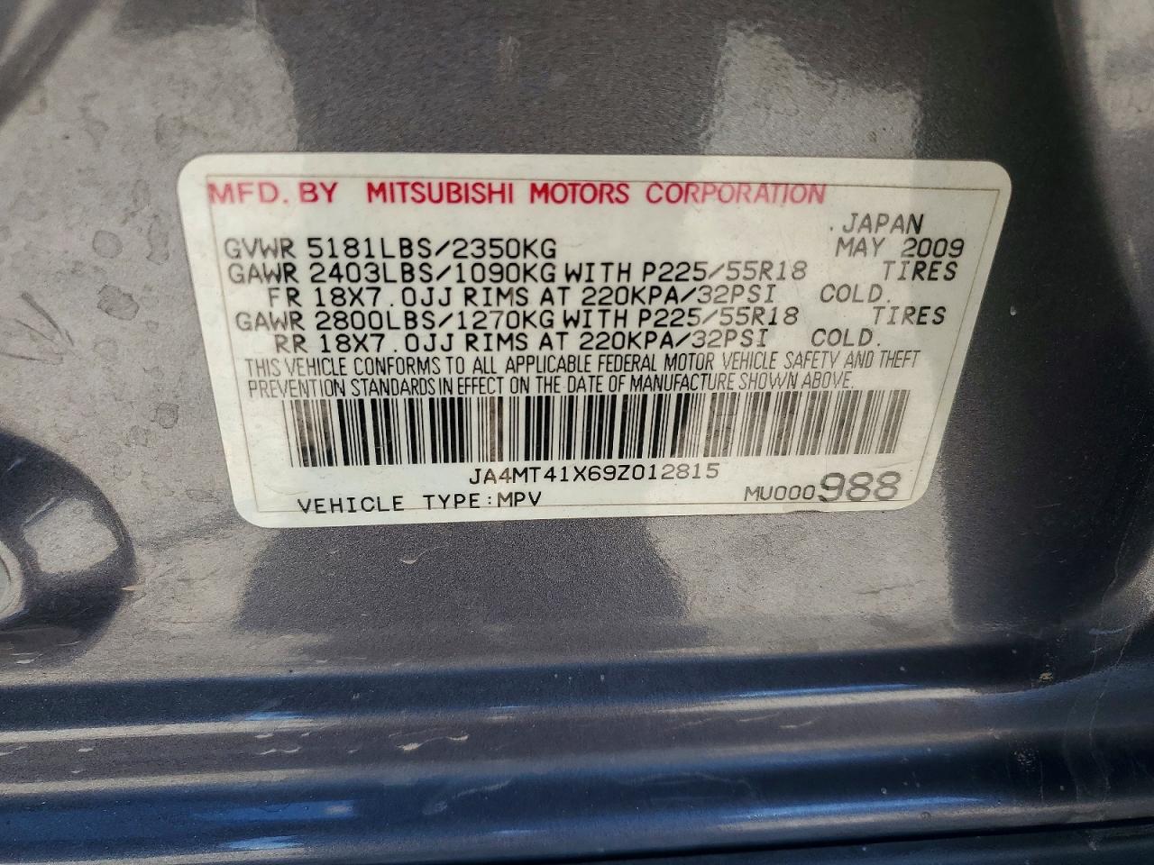 2009 Mitsubishi Outlander Xls Gray vin: JA4MT41X69Z012815