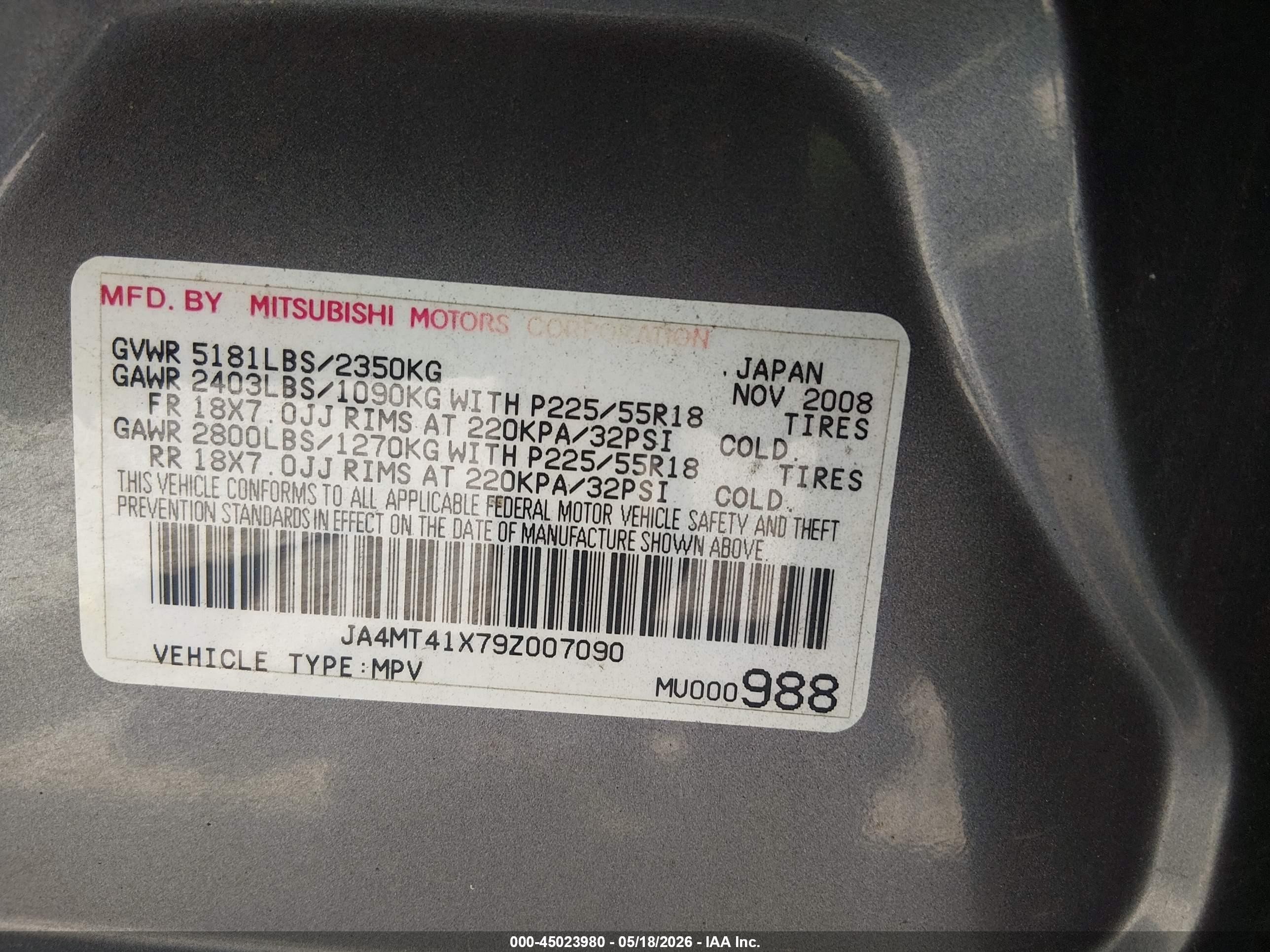 2009 Mitsubishi Outlander Xls Gray vin: JA4MT41X79Z007090