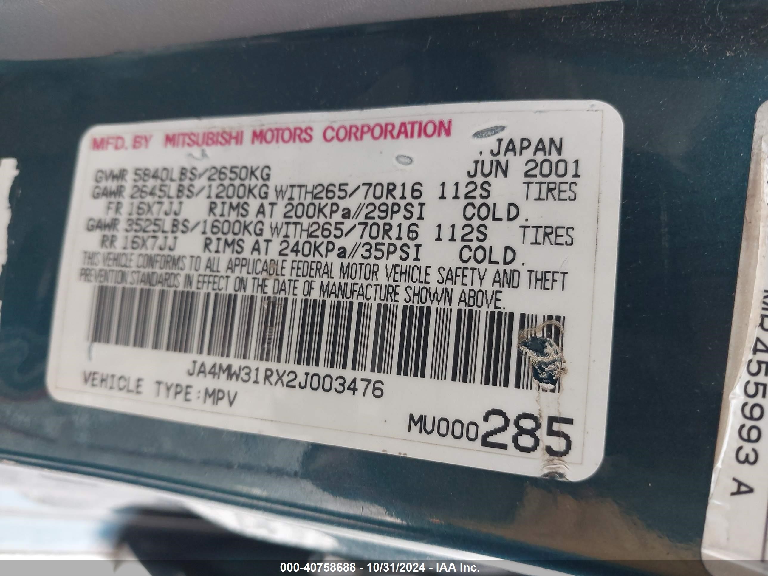 Price & History 2002 Mitsubishi Montero Xls 3.5l V-6 200hp vin