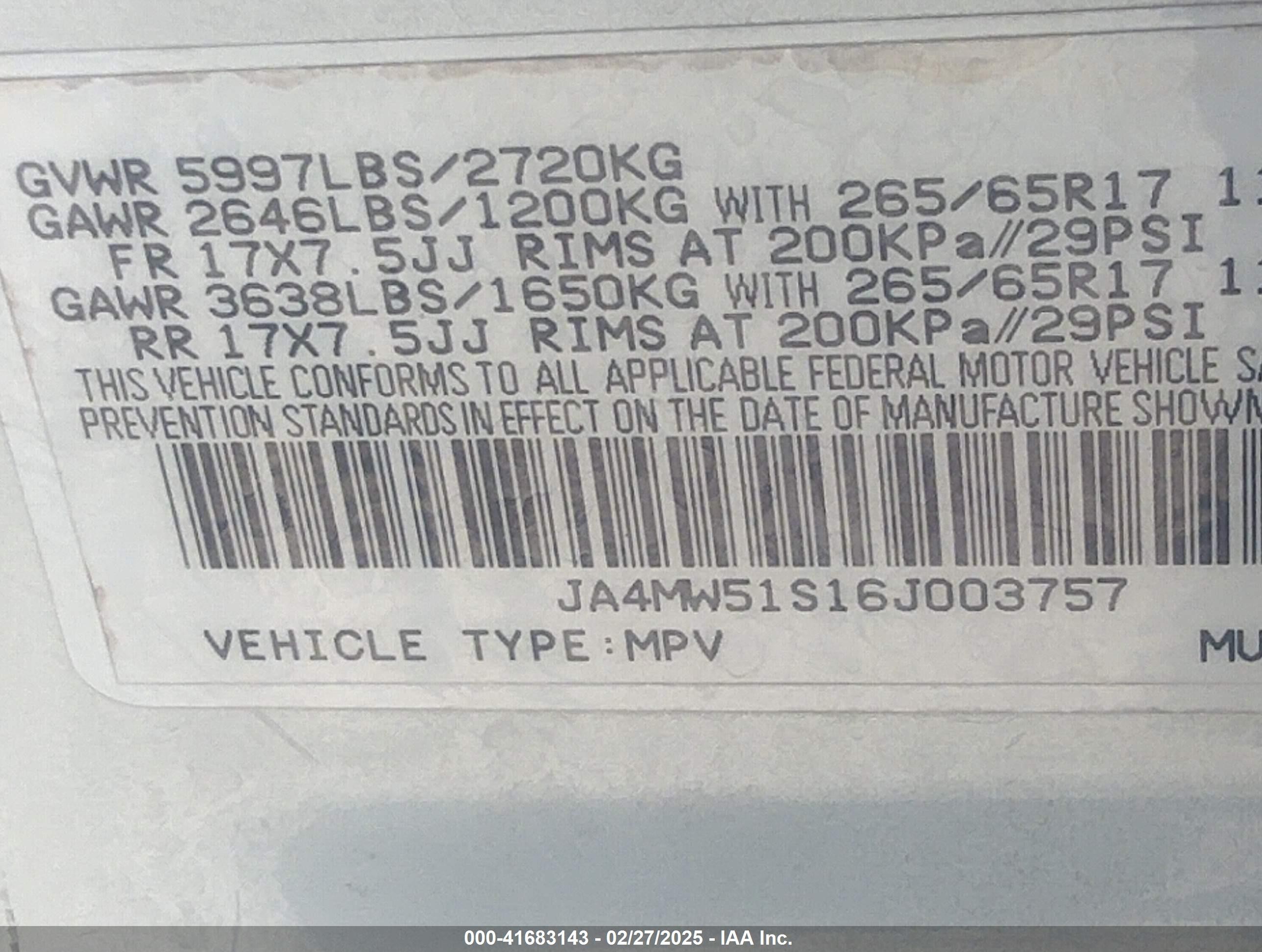 2006 Mitsubishi Montero Limited White vin: JA4MW51S16J003757