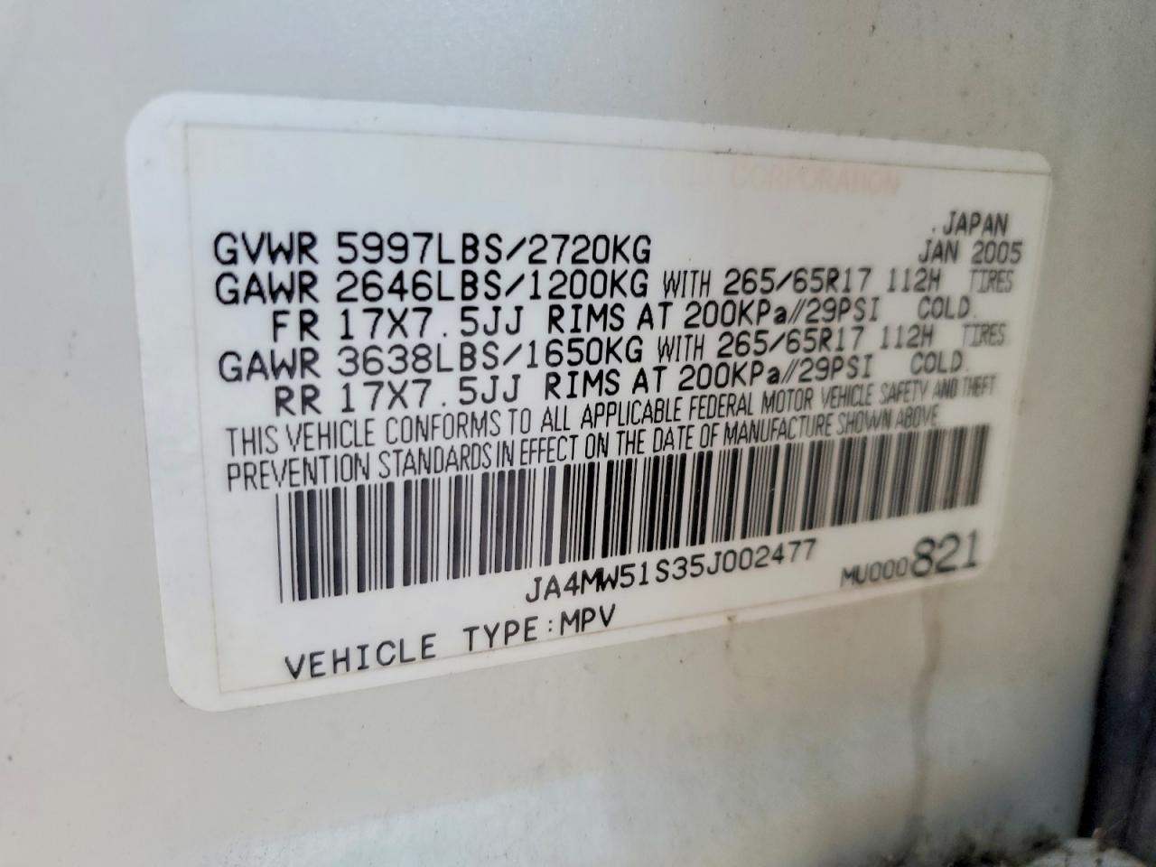2005 Mitsubishi Montero Limited White vin: JA4MW51S35J002477