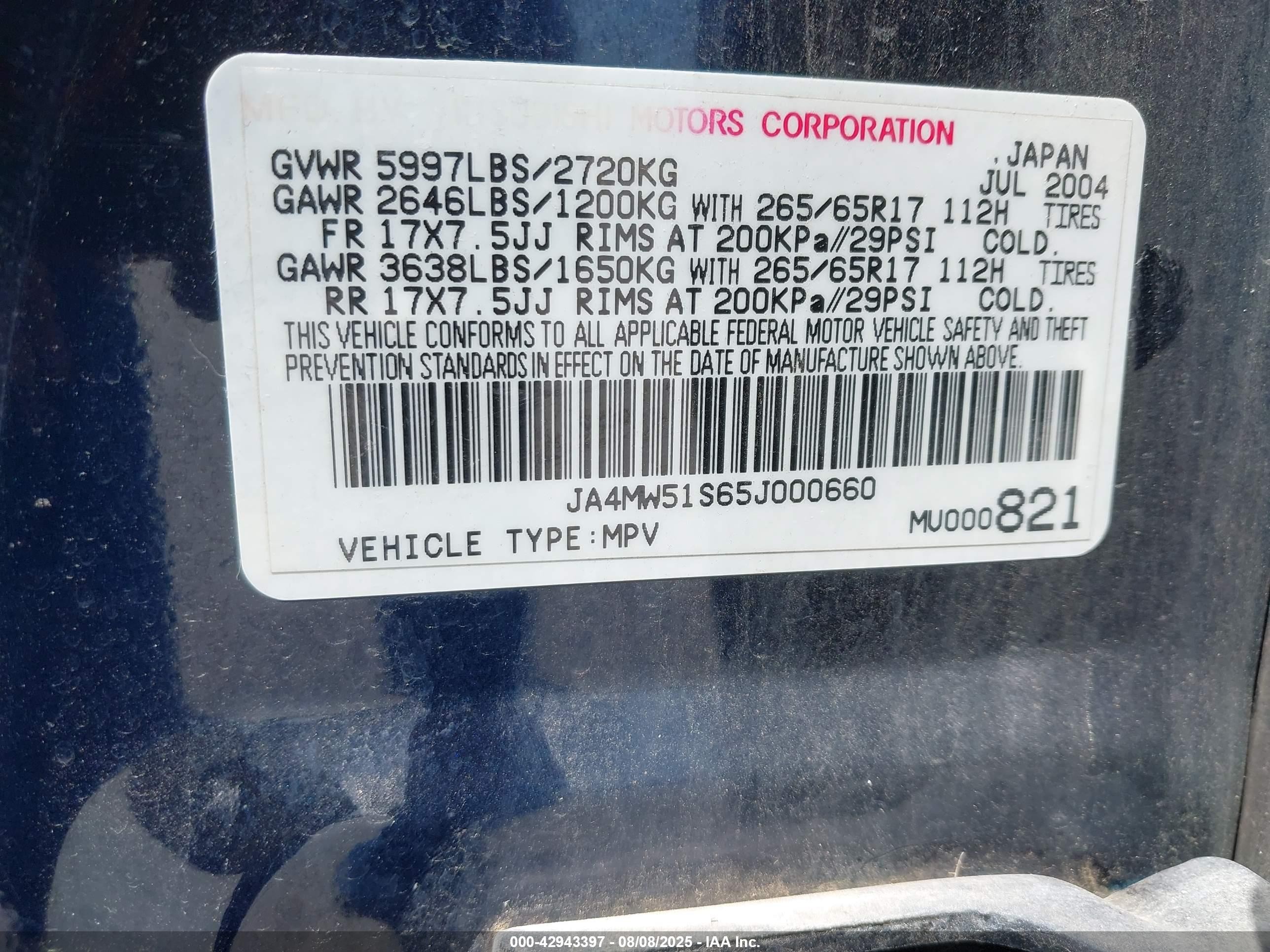 2005 Mitsubishi Montero Limited Синий vin: JA4MW51S65J000660