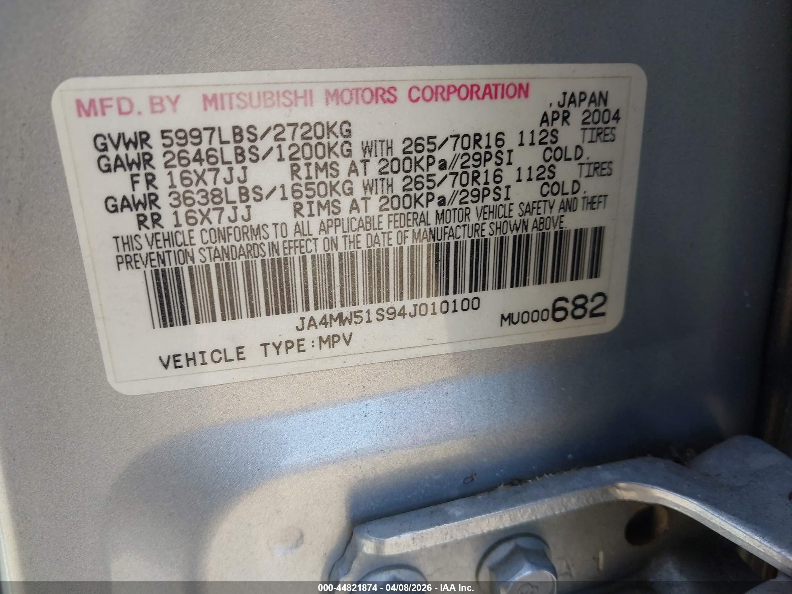 2004 Mitsubishi Montero Xls Серебряный vin: JA4MW51S94J010100