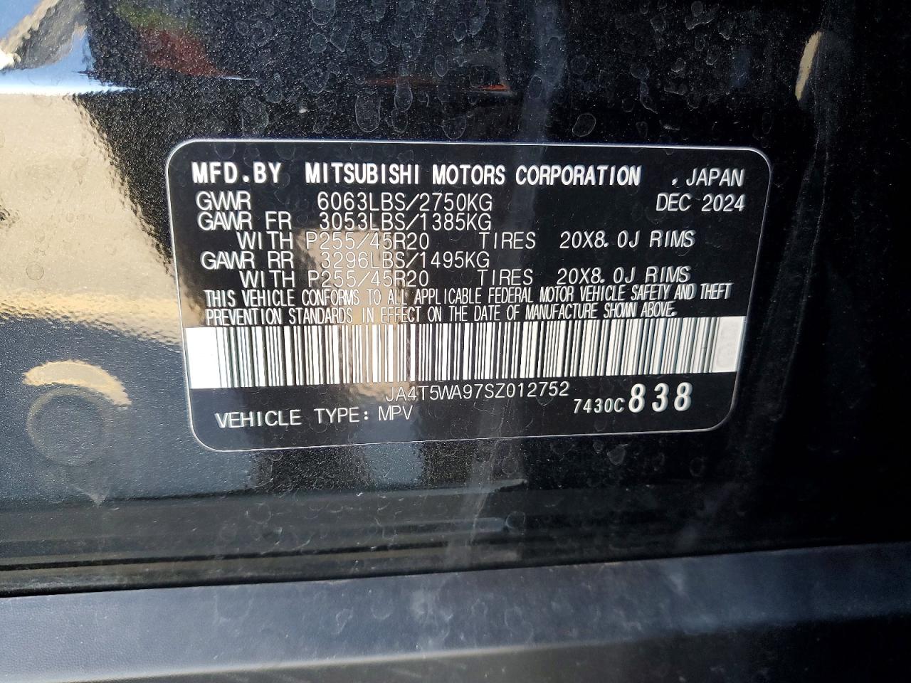 2025 Mitsubishi Outlander Sel Black vin: JA4T5WA97SZ012752