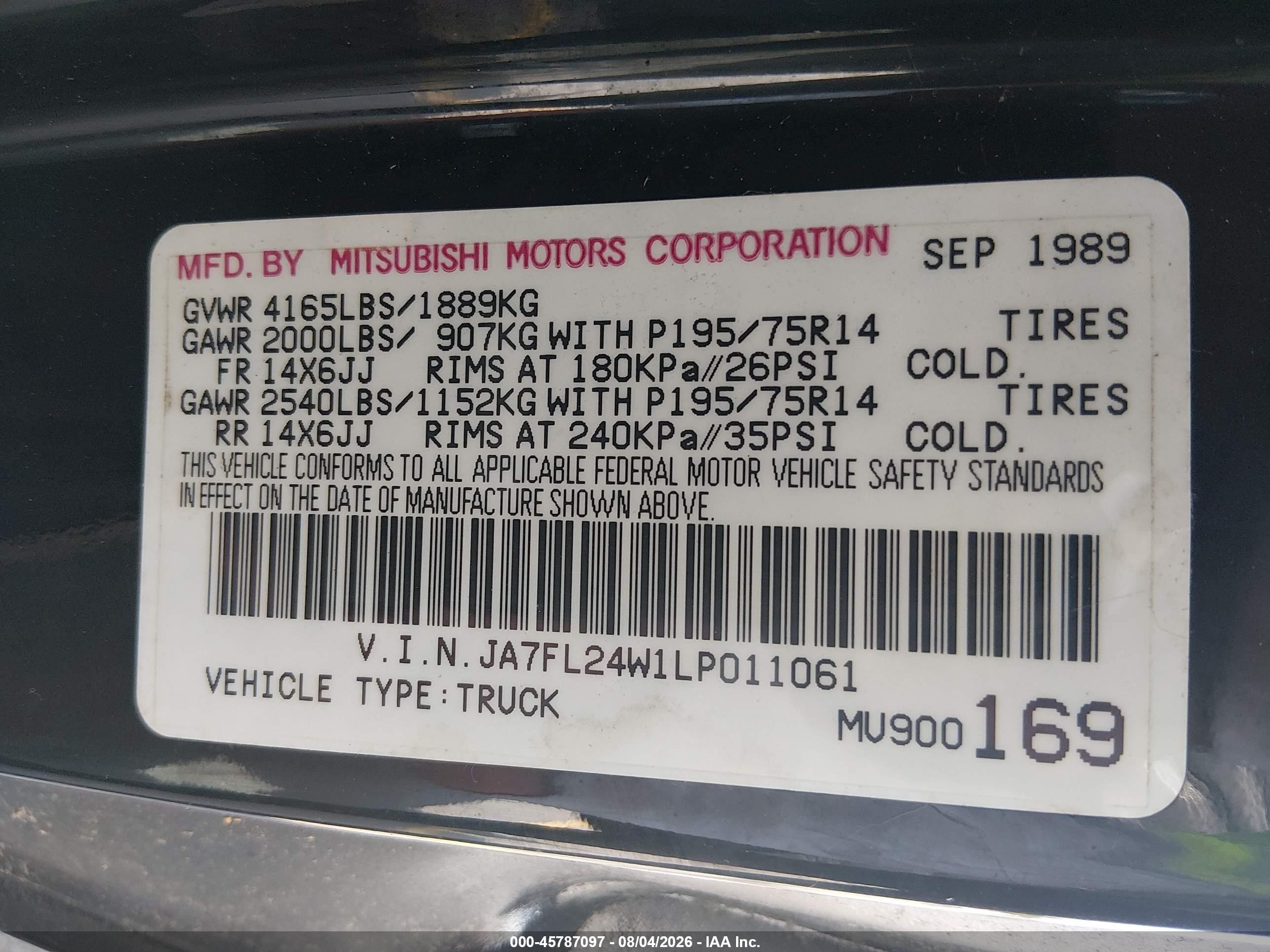1990 Mitsubishi Mighty Max / S   Black vin: JA7FL24W1LP011061
