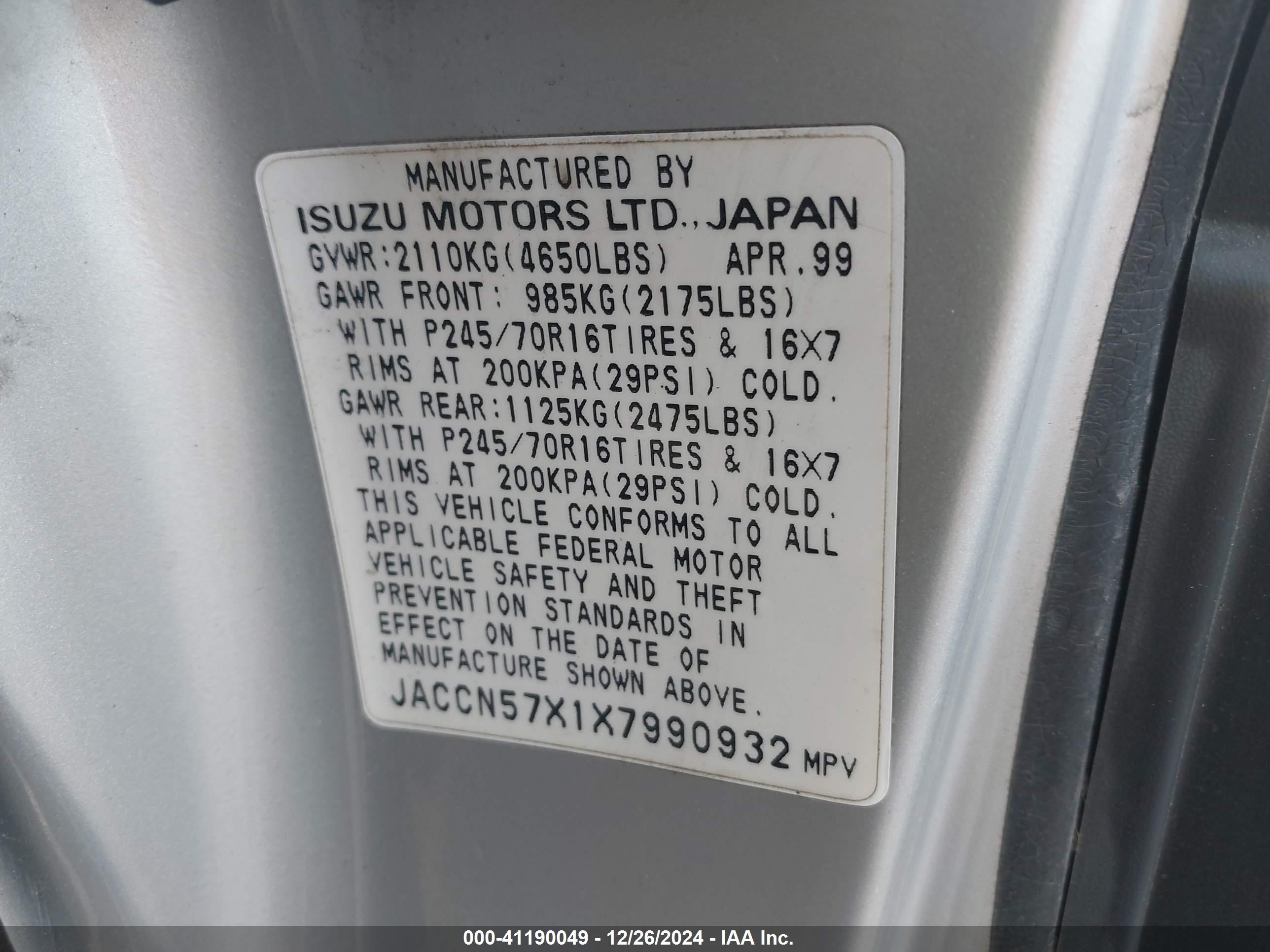 Price & History 1999 Isuzu Vehicross 3.5l V-6 Dohc, 215hp vin