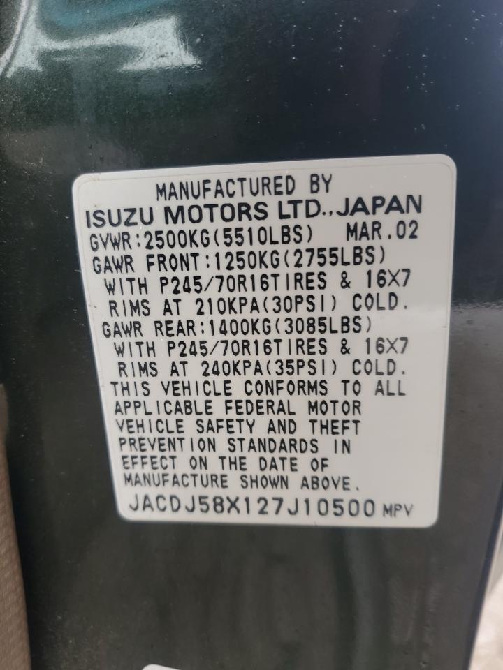 2002 Isuzu Trooper S Green vin: JACDJ58X127J10500