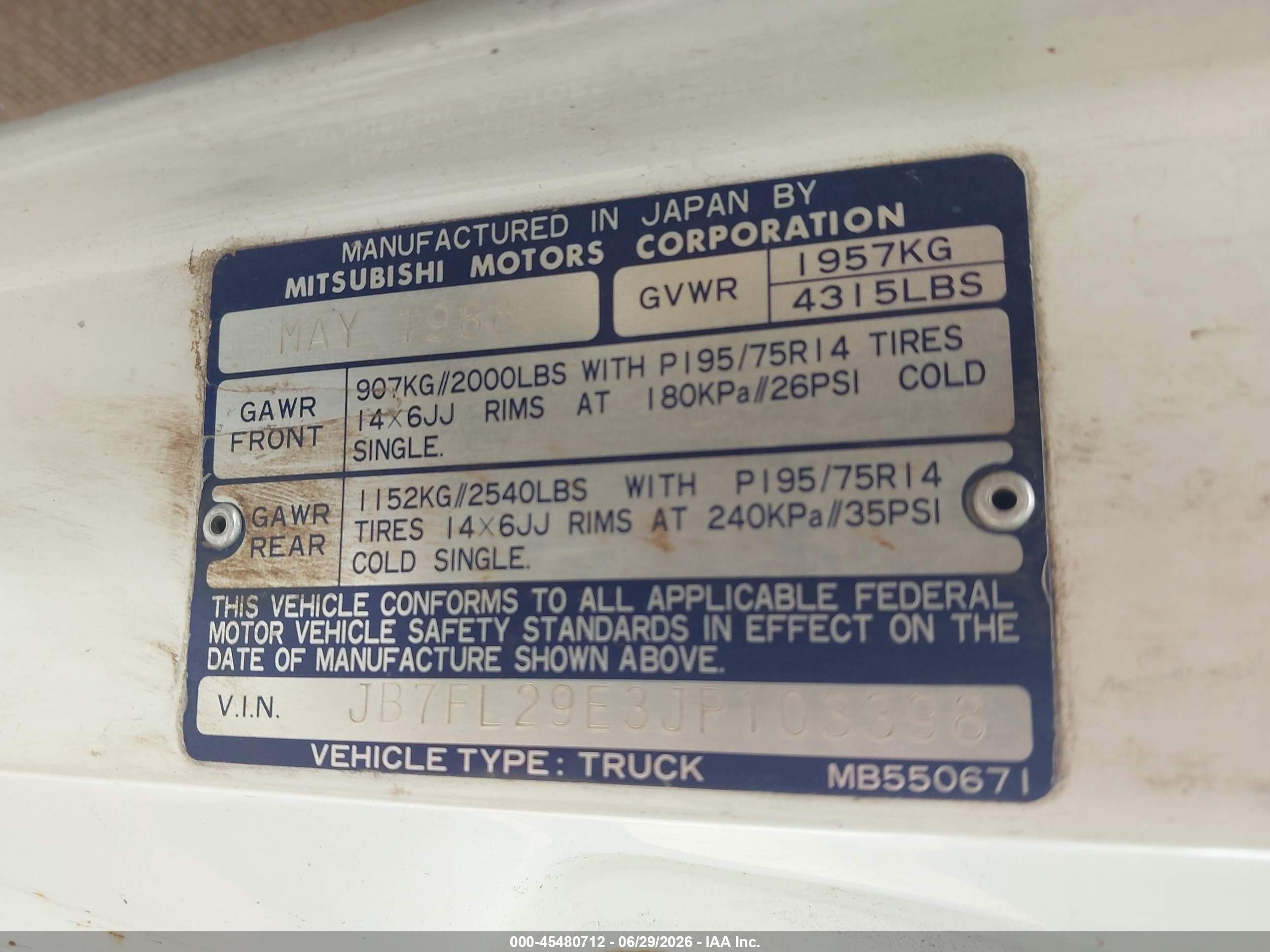 1988 Dodge Ram 50   White vin: JB7FL29E3JP103398