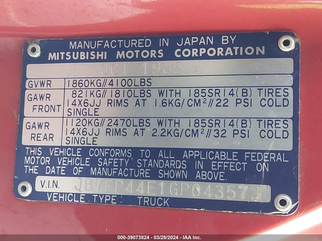 1986 Dodge D50 Royal Red vin: JB7FP44E1GP043573