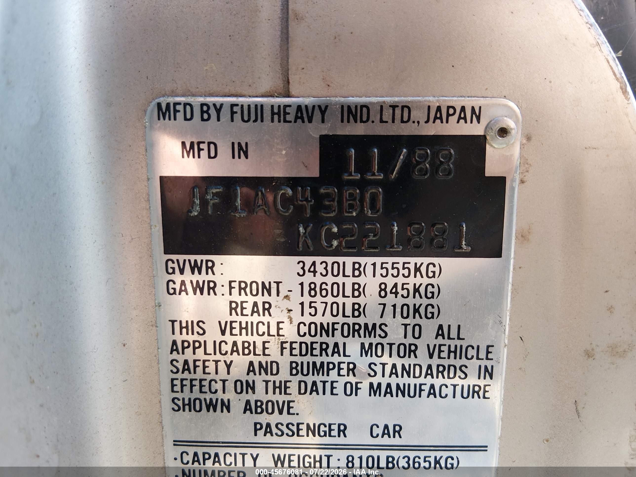 1989 Subaru Gl   Silver vin: JF1AC43B0KC221881