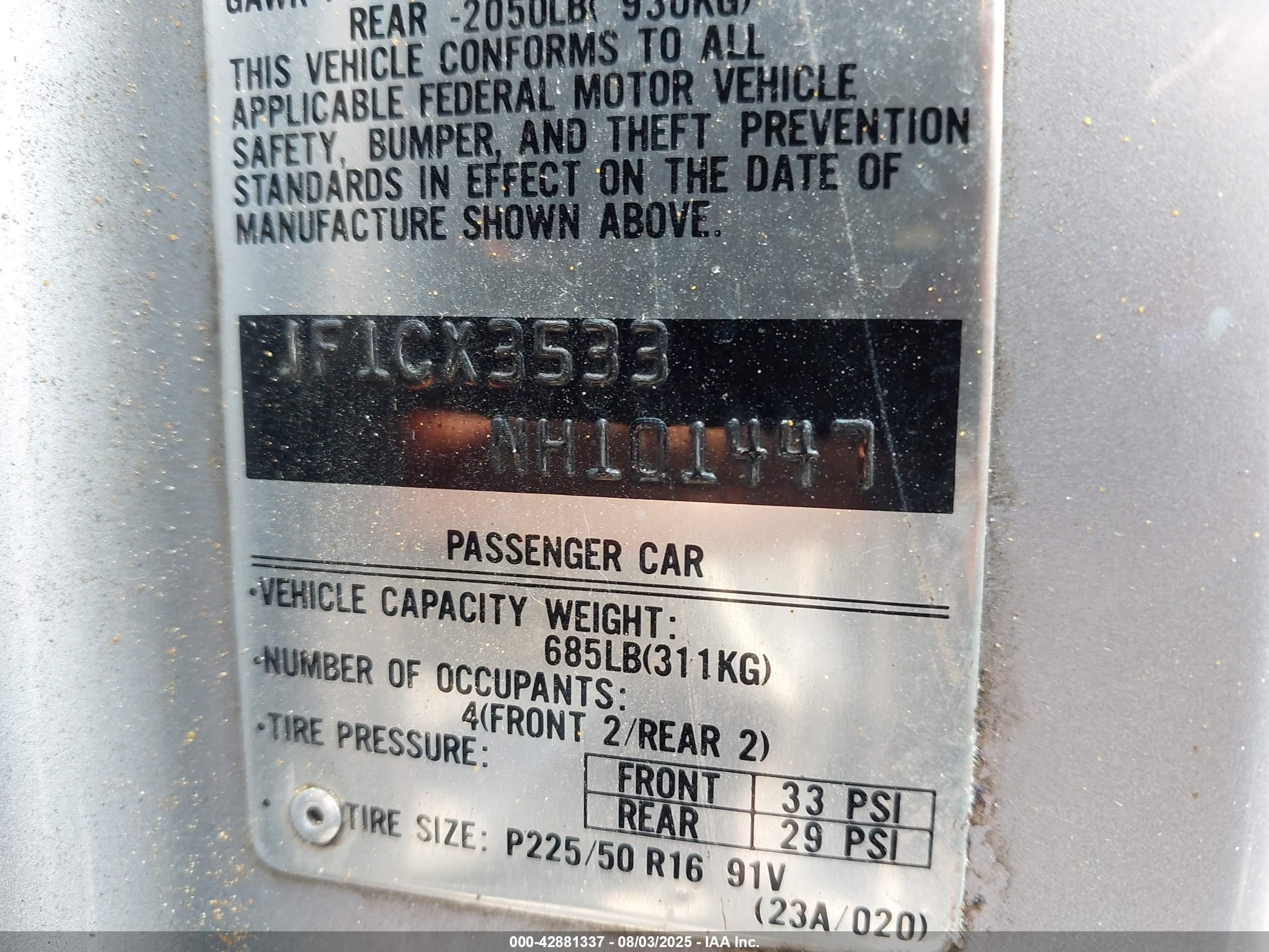 1992 Subaru Svx Lsl Gray vin: JF1CX3533NH101447