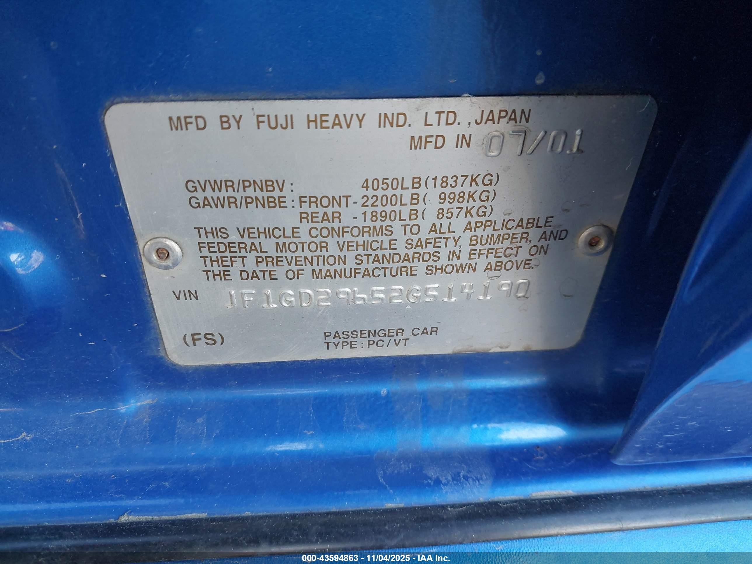 2002 Subaru Impreza Wrx Синий vin: JF1GD29652G514190