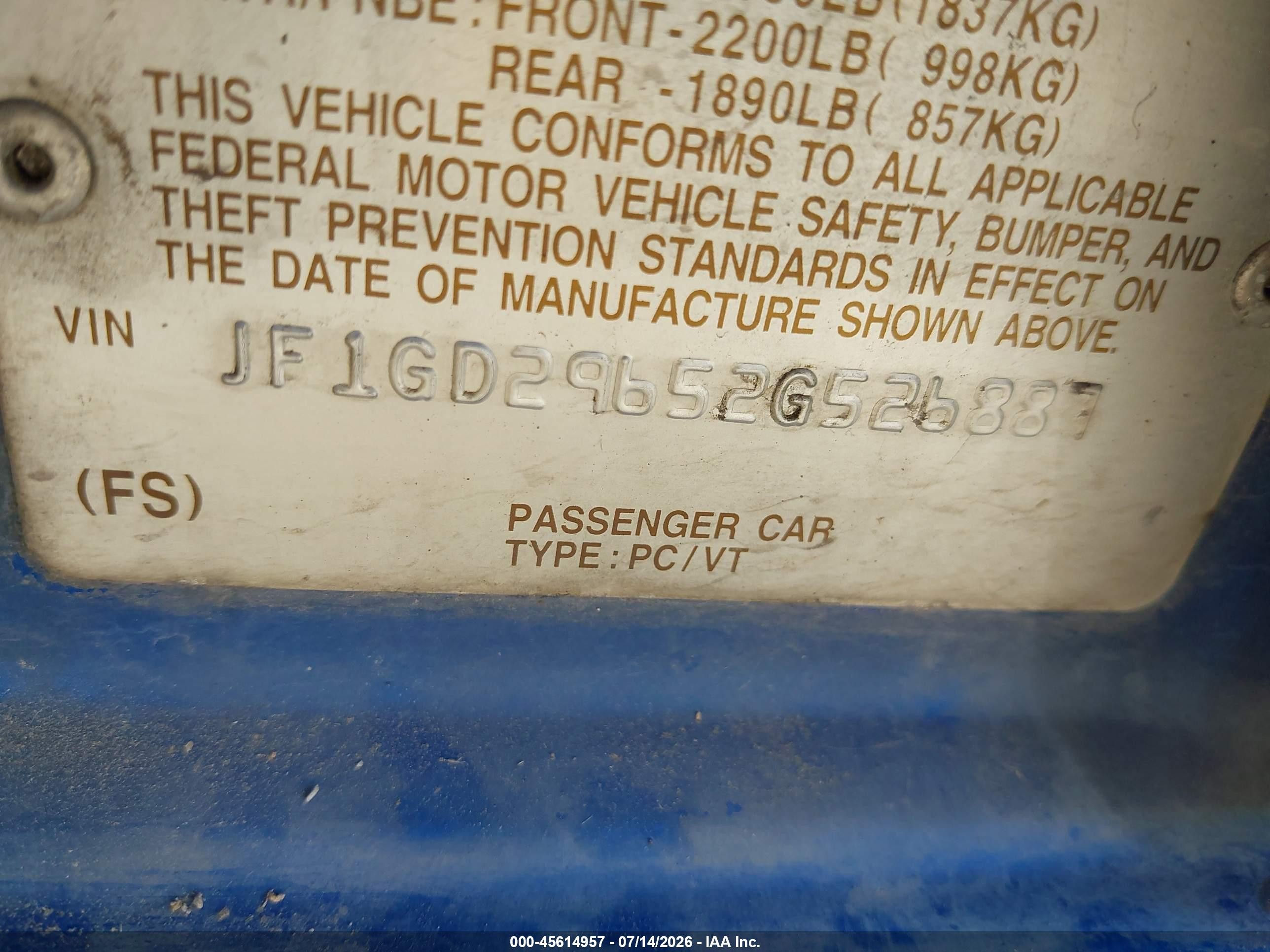 2002 Subaru Impreza Wrx Blue vin: JF1GD29652G526887