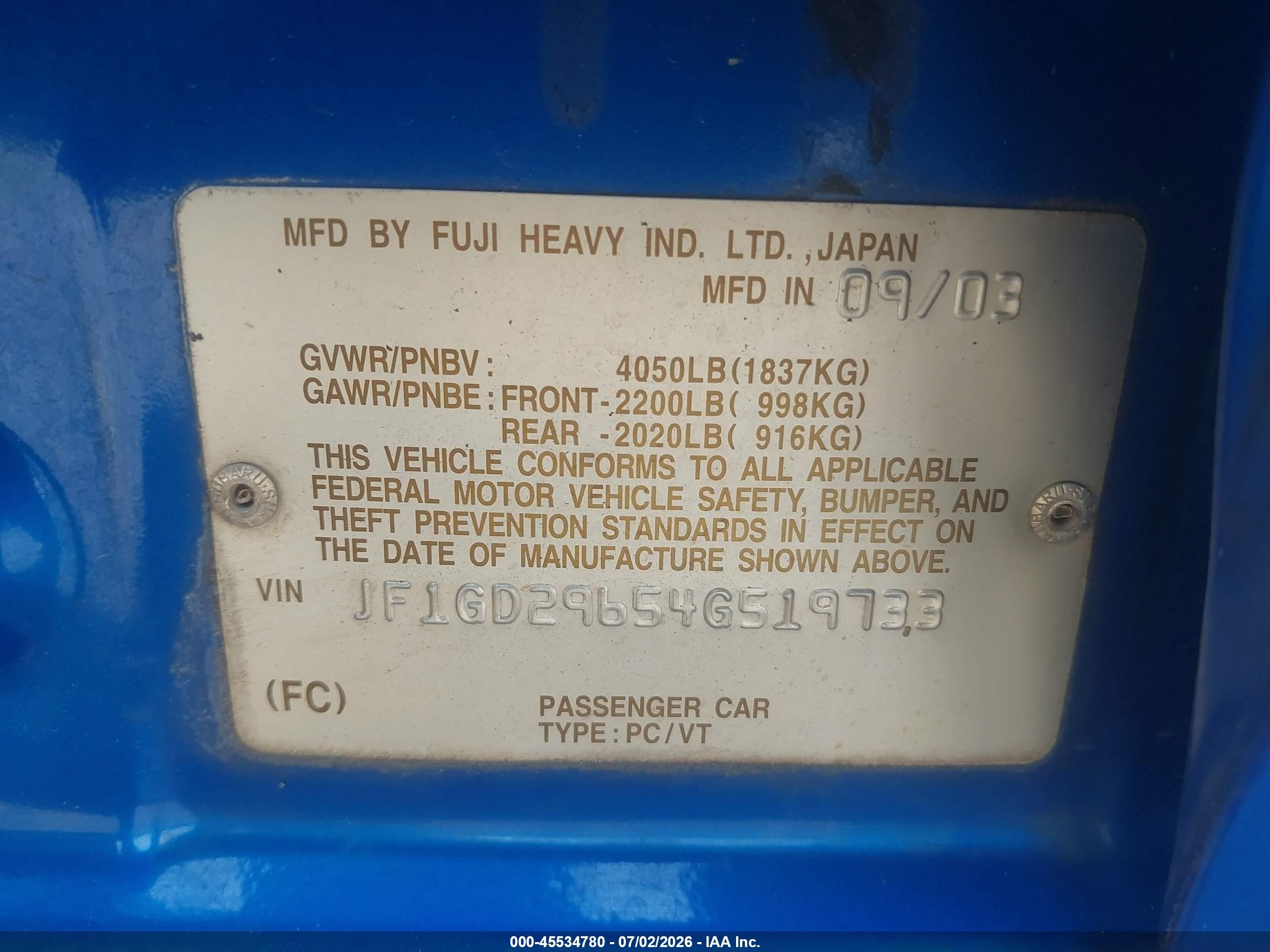 2004 Subaru Impreza Wrx Синий vin: JF1GD29654G519733