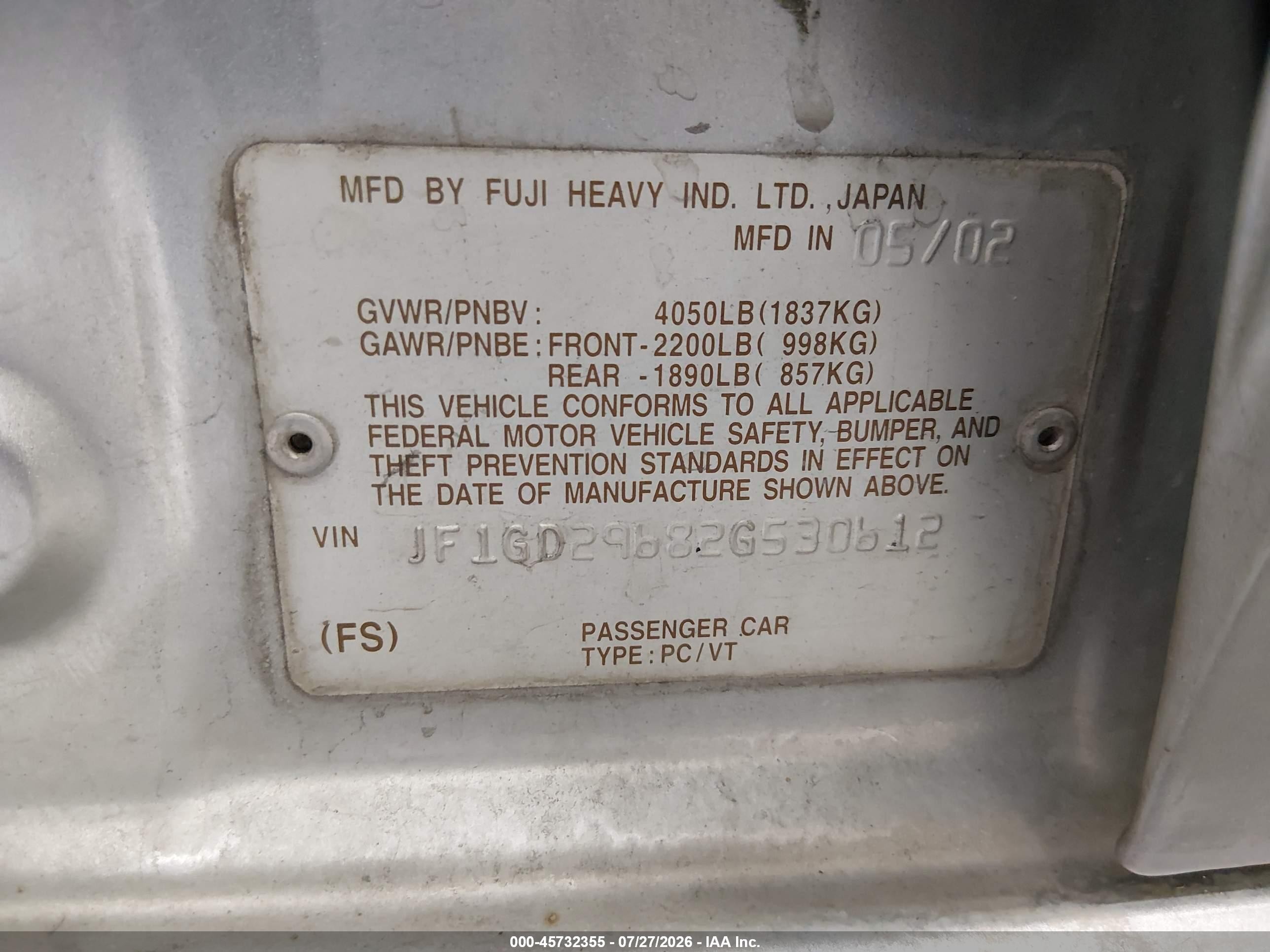 2002 Subaru Impreza Wrx Silver vin: JF1GD29682G530612