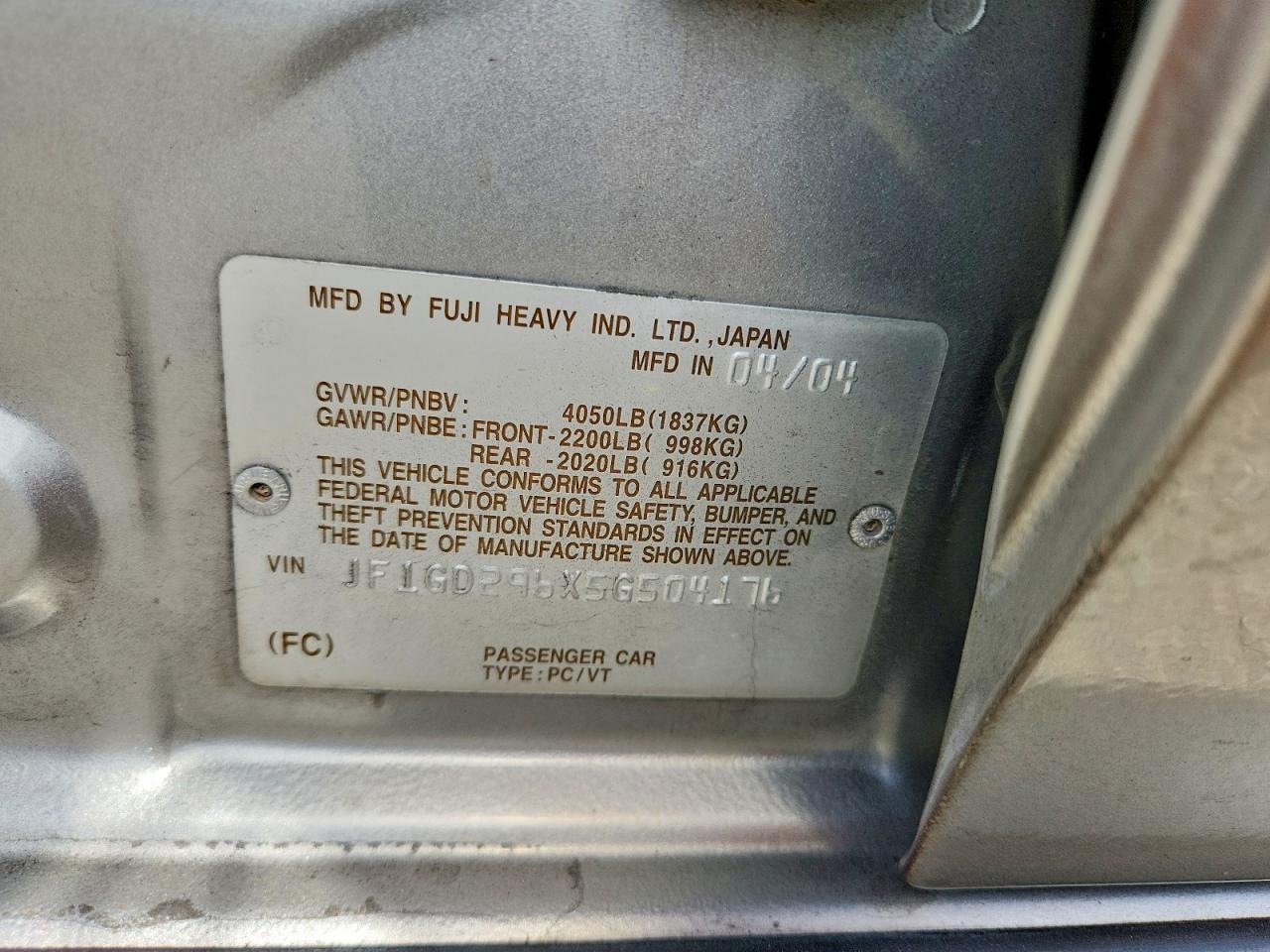 2005 Subaru Impreza Wrx Серебряный vin: JF1GD296X5G504176