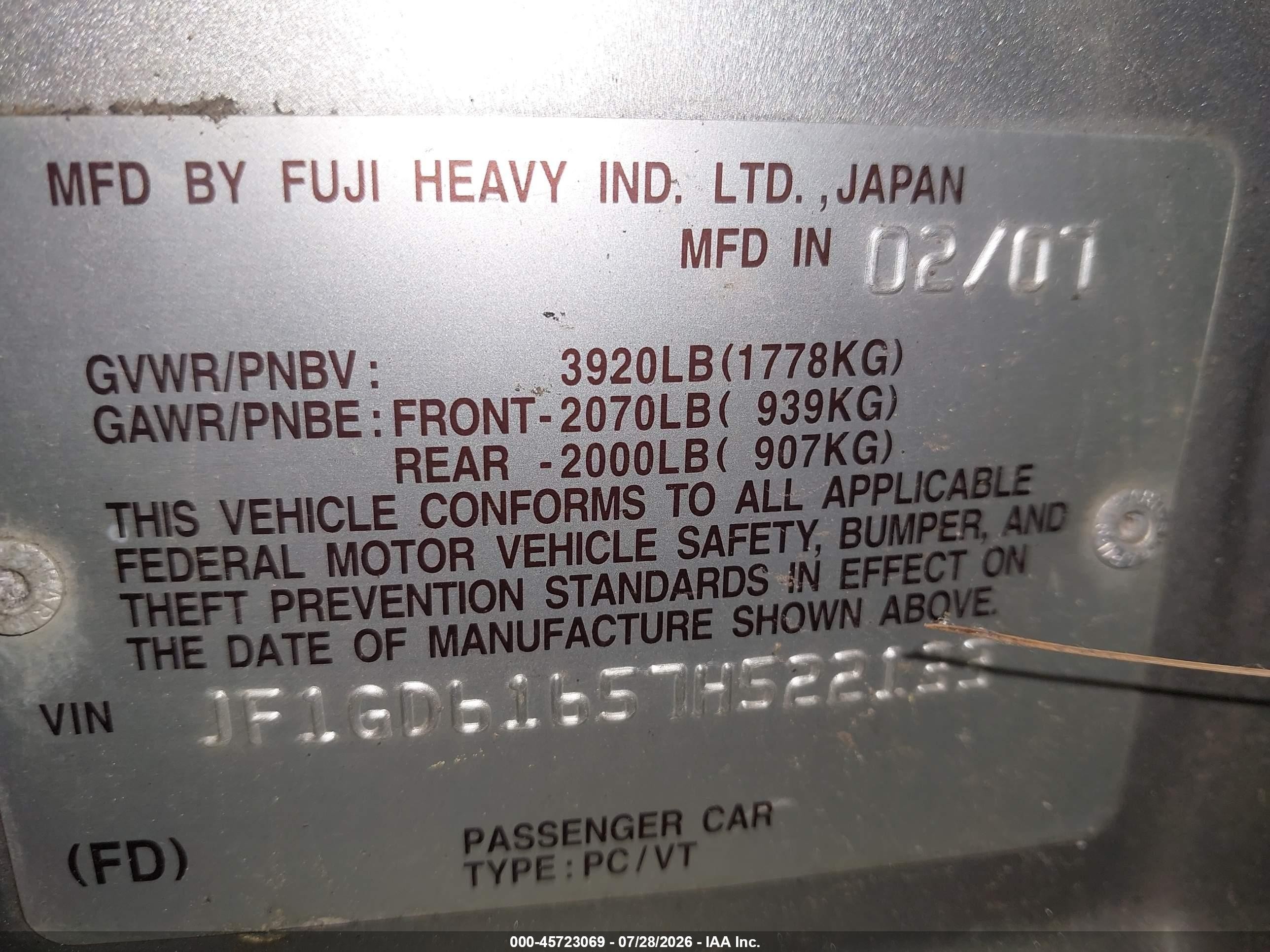 2007 Subaru Impreza 2.5i Gray vin: JF1GD61657H522133