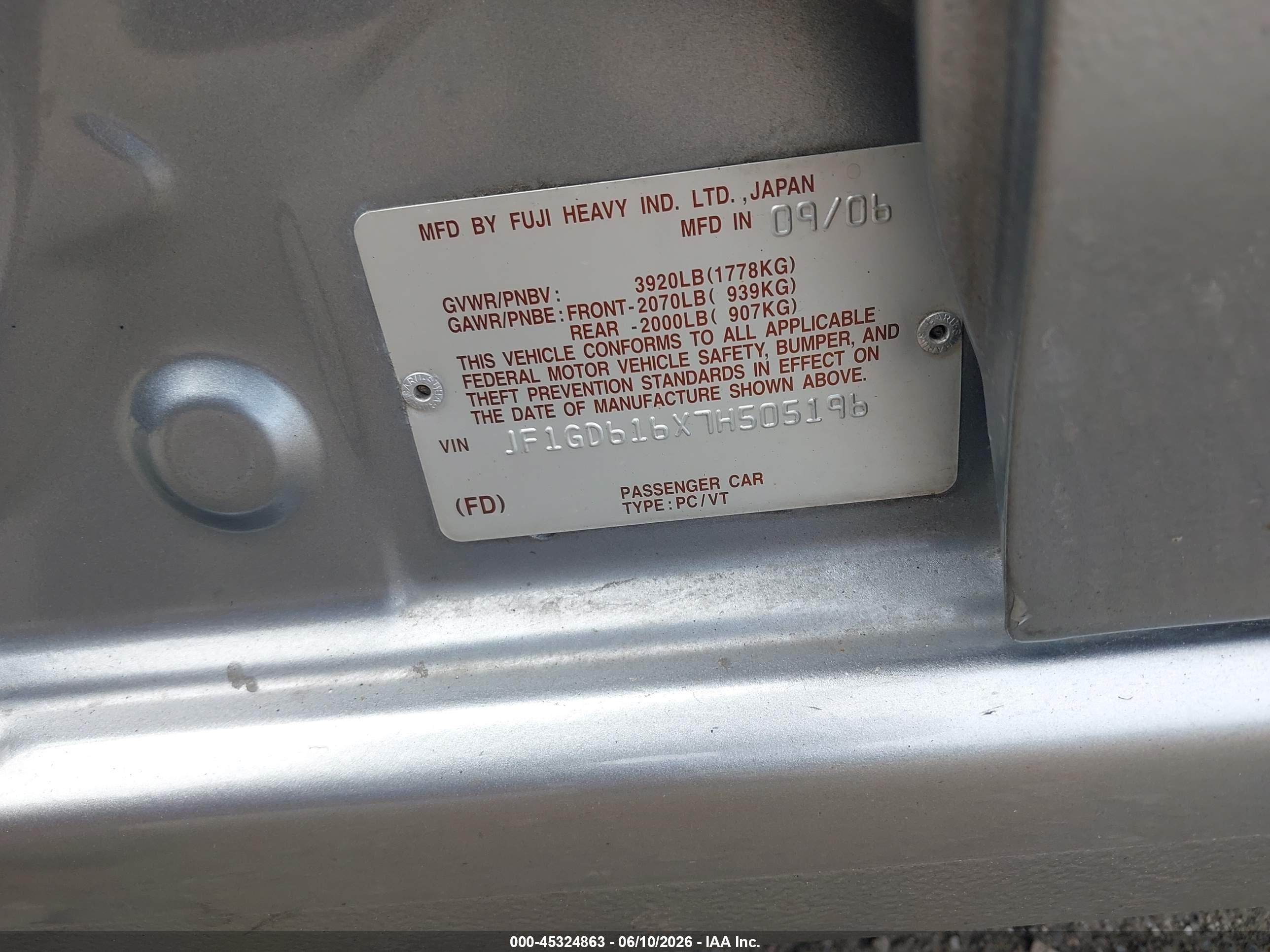 2007 Subaru Impreza 2.5i Серый vin: JF1GD616X7H505196