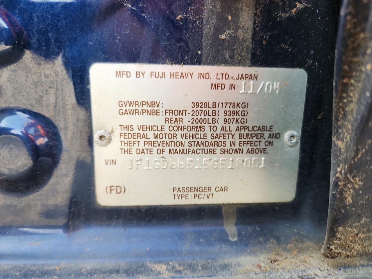 2005 Subaru Impreza Rs Pro Blue vin: JF1GD66515G518051