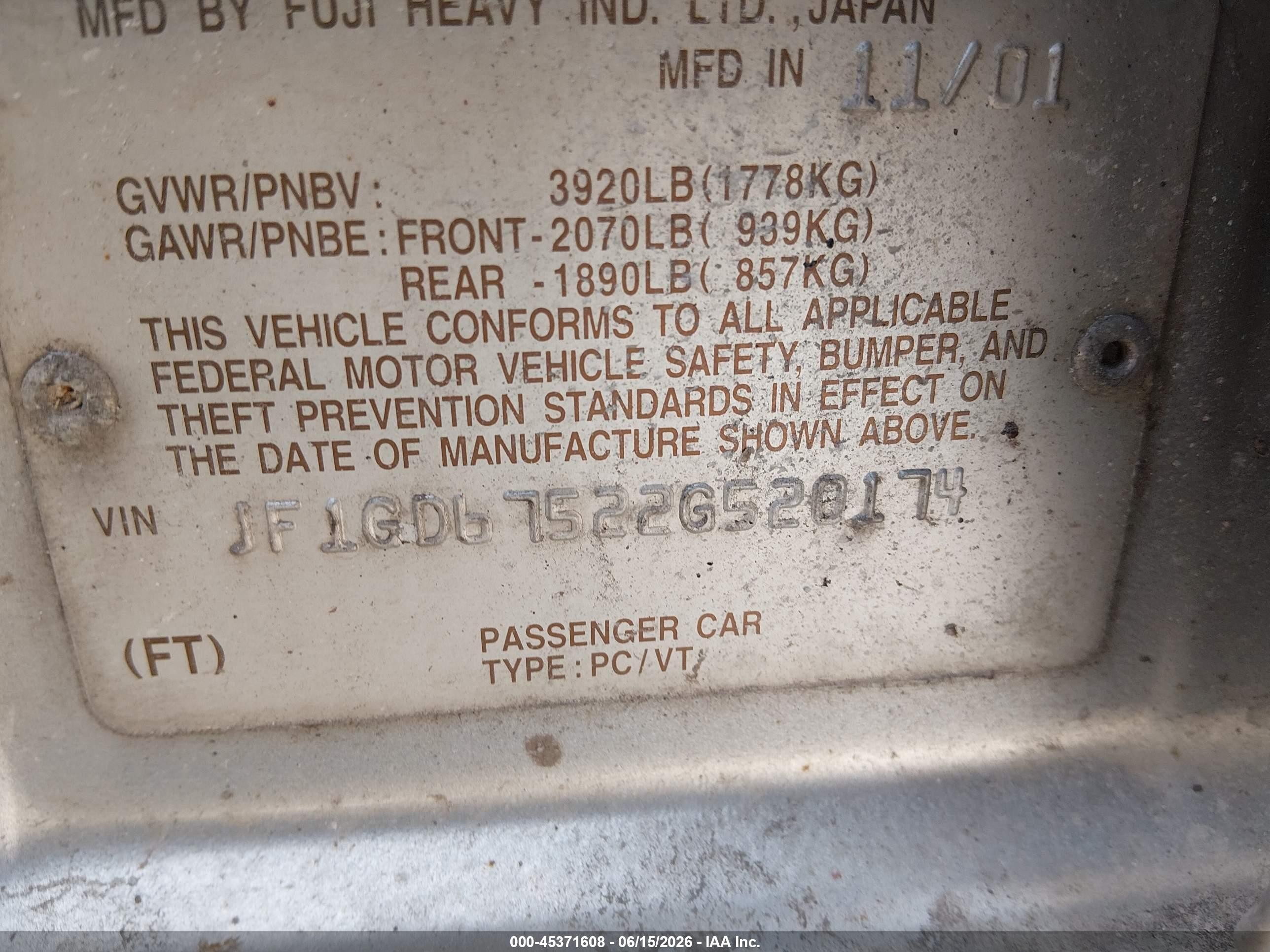 2002 Subaru Impreza 2.5rs Серебряный vin: JF1GD67522G520174