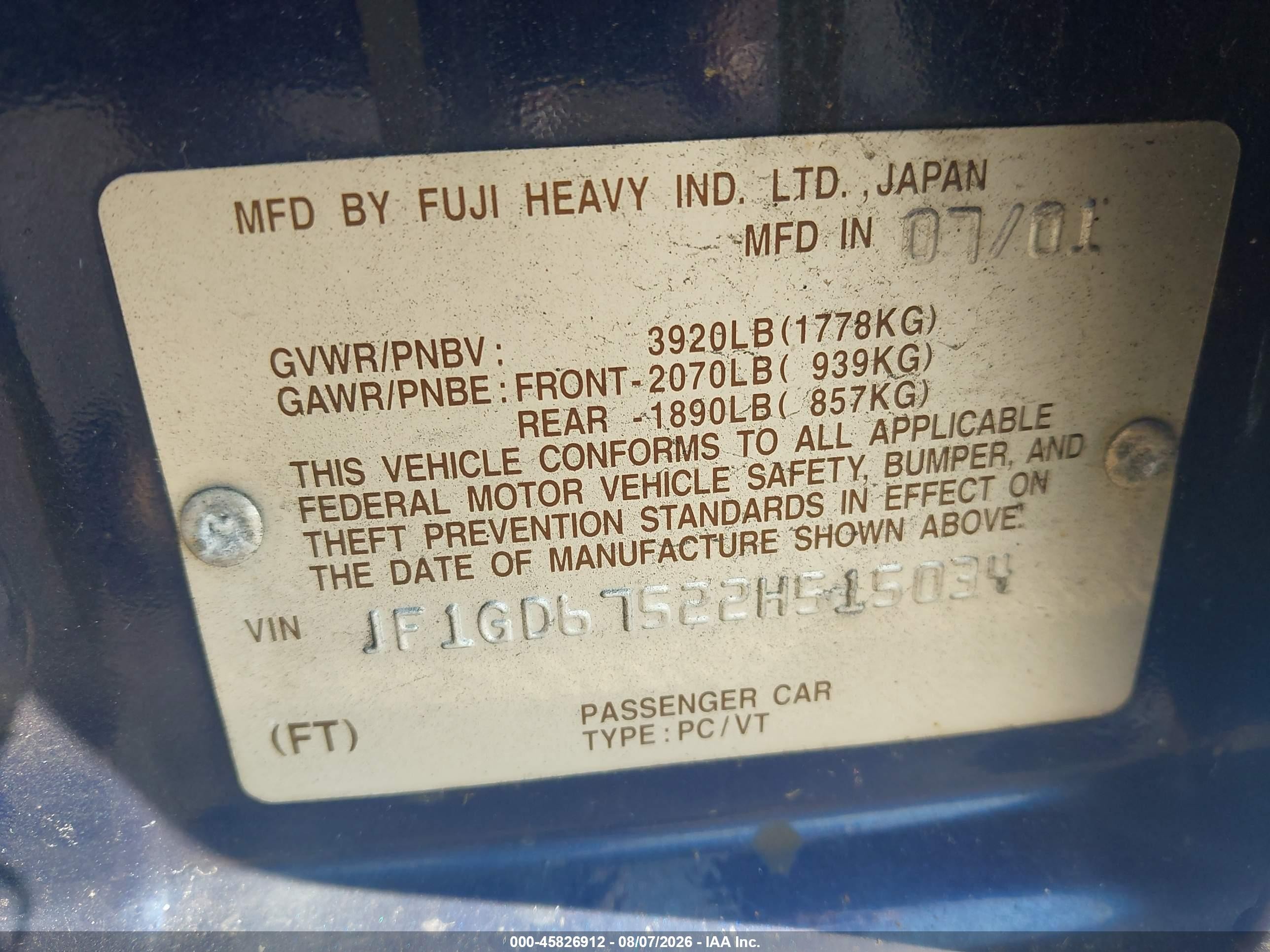 2002 Subaru Impreza Rs Blue vin: JF1GD67522H515034