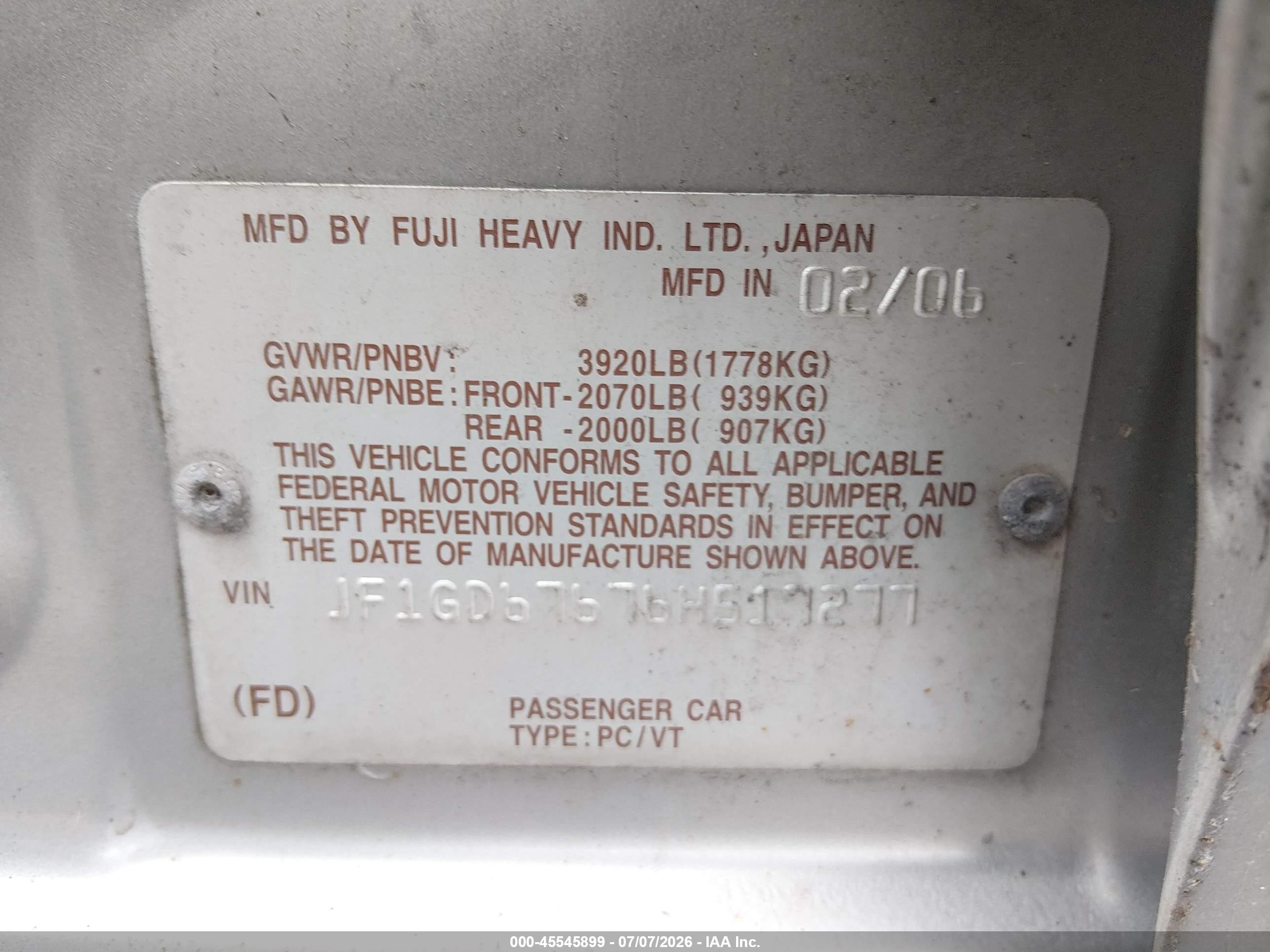 2006 Subaru Impreza 2.5i Серебряный vin: JF1GD67676H517277