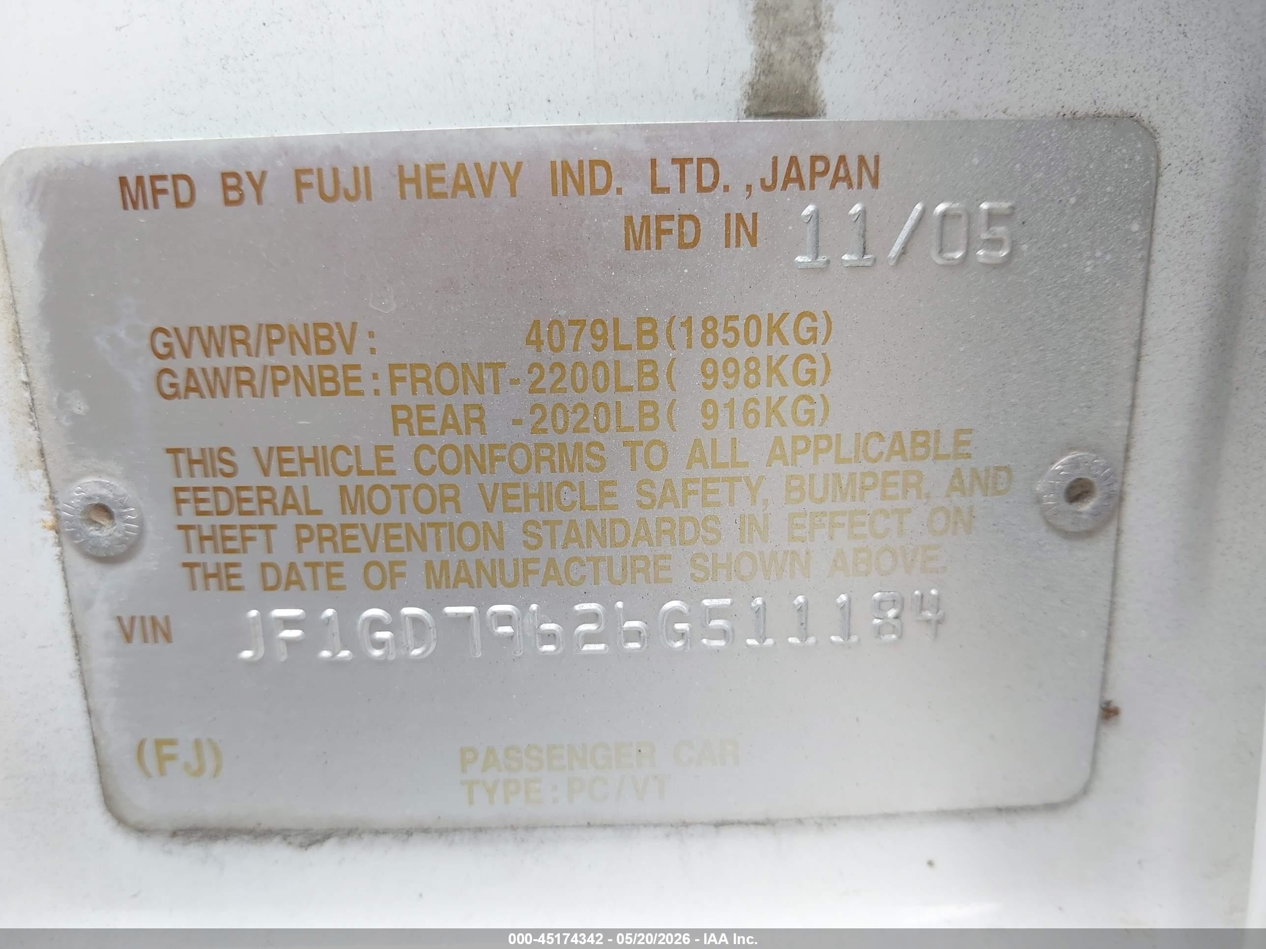 2006 Subaru Impreza Wrx/wrx Limited/wrx Tr Белый vin: JF1GD79626G511184