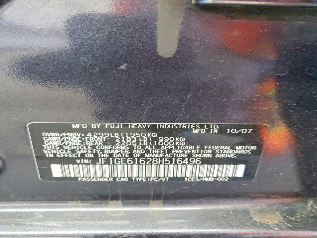 2008 Subaru Impreza 2.5i Charcoal vin: JF1GE61628H516496