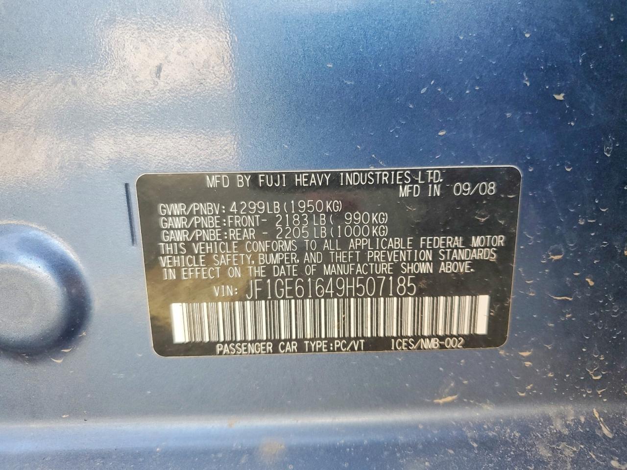 2009 Subaru Impreza 2.5i Синий vin: JF1GE61649H507185