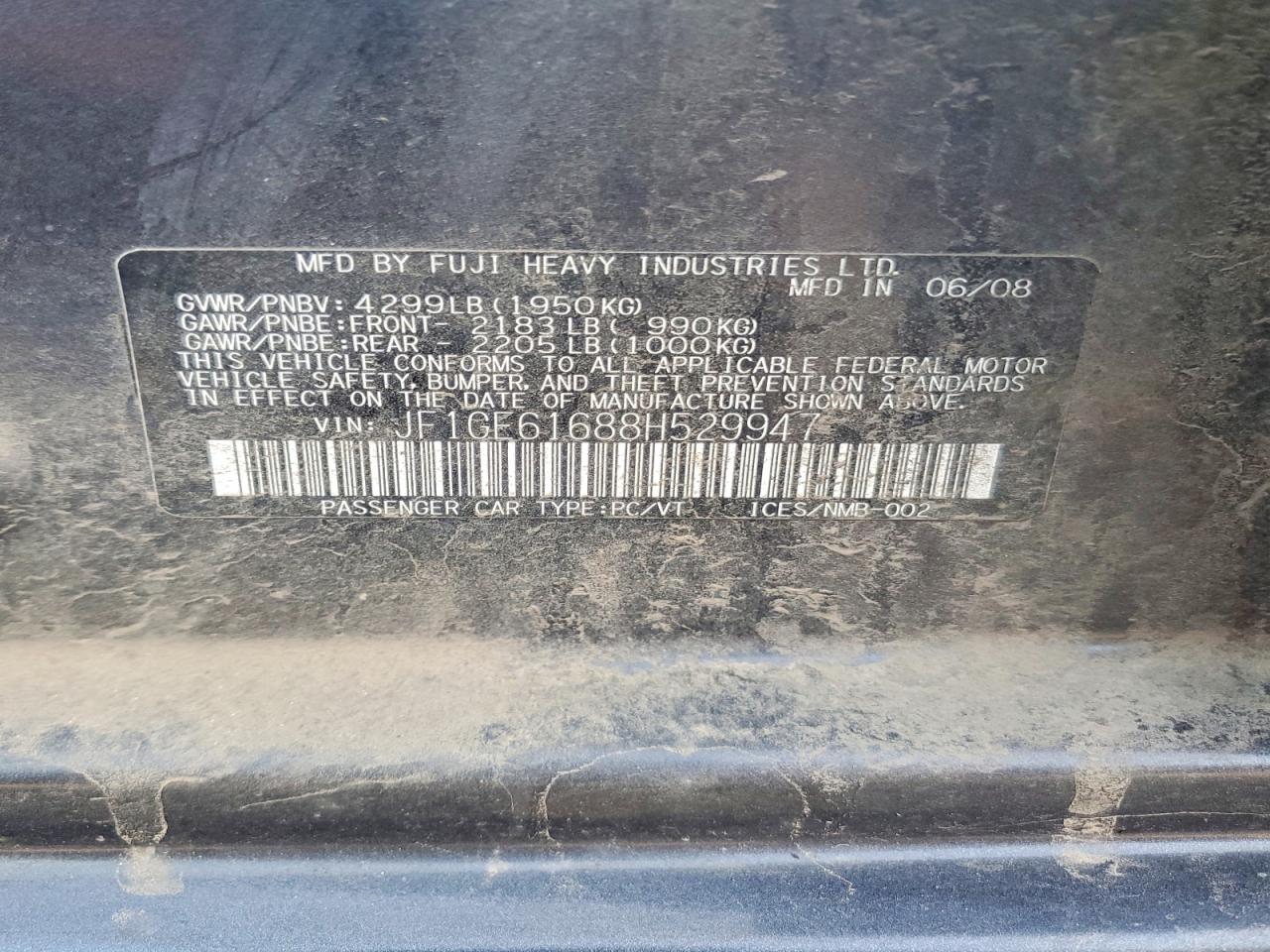 2008 Subaru Impreza 2.5i Charcoal vin: JF1GE61688H529947