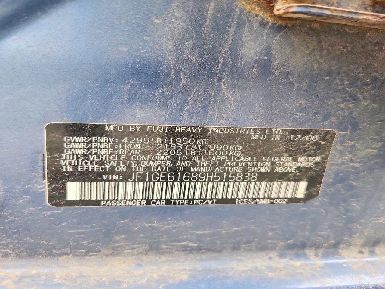 2009 Subaru Impreza 2.5i Синий vin: JF1GE61689H515838