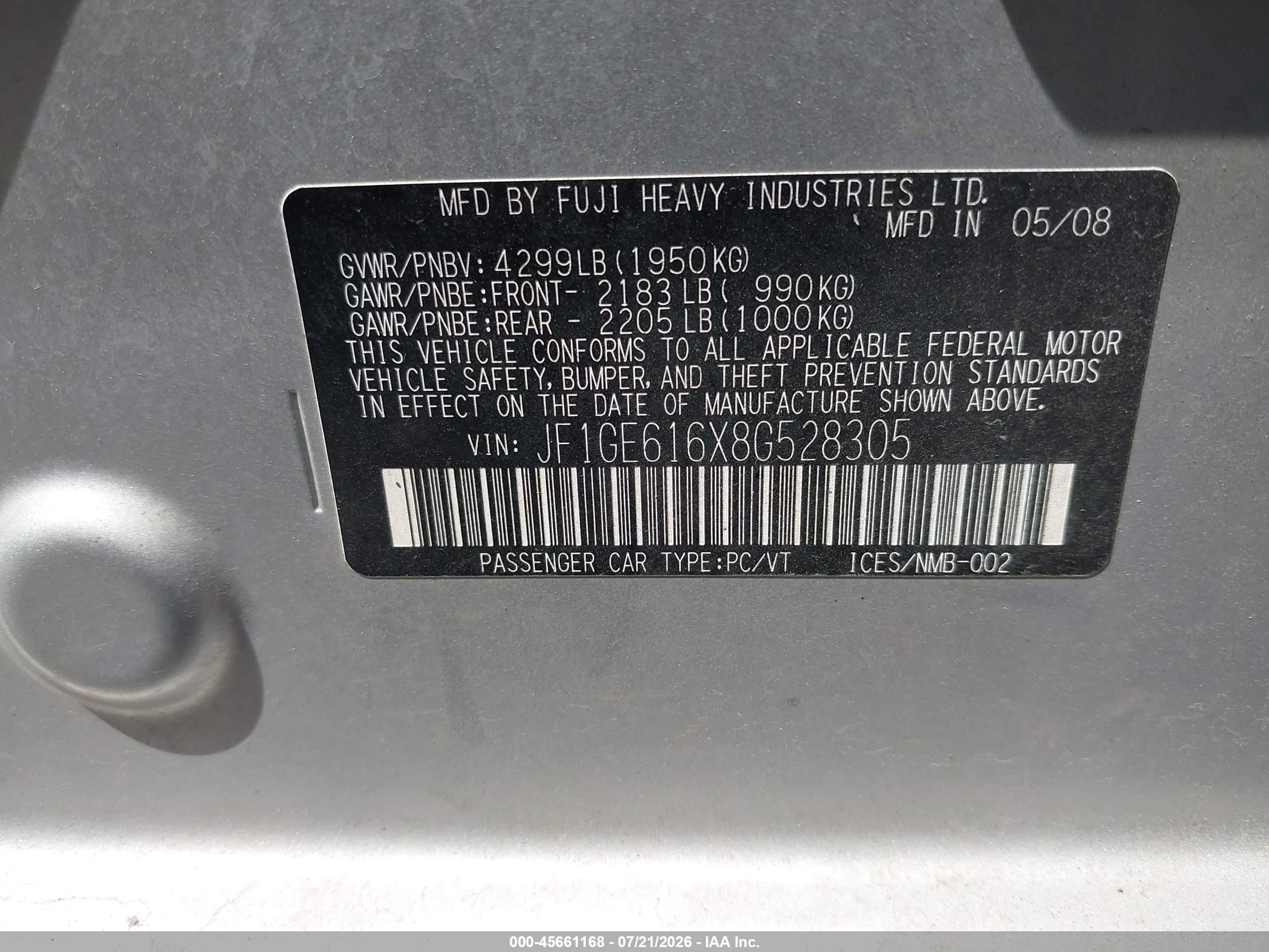 2008 Subaru Impreza  (natl) I W/premium Pkg Silver vin: JF1GE616X8G528305