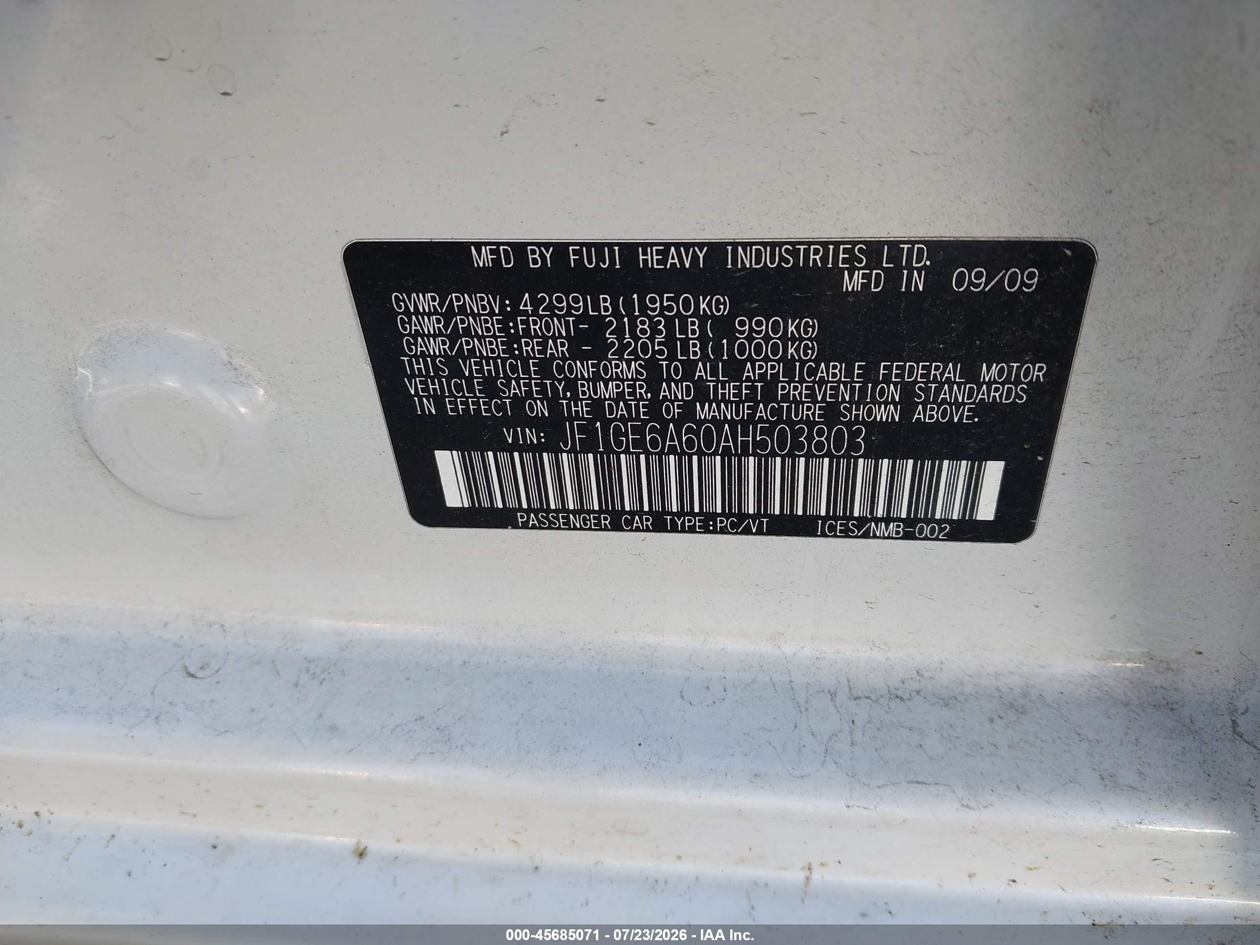 2010 Subaru Impreza 2.5i White vin: JF1GE6A60AH503803
