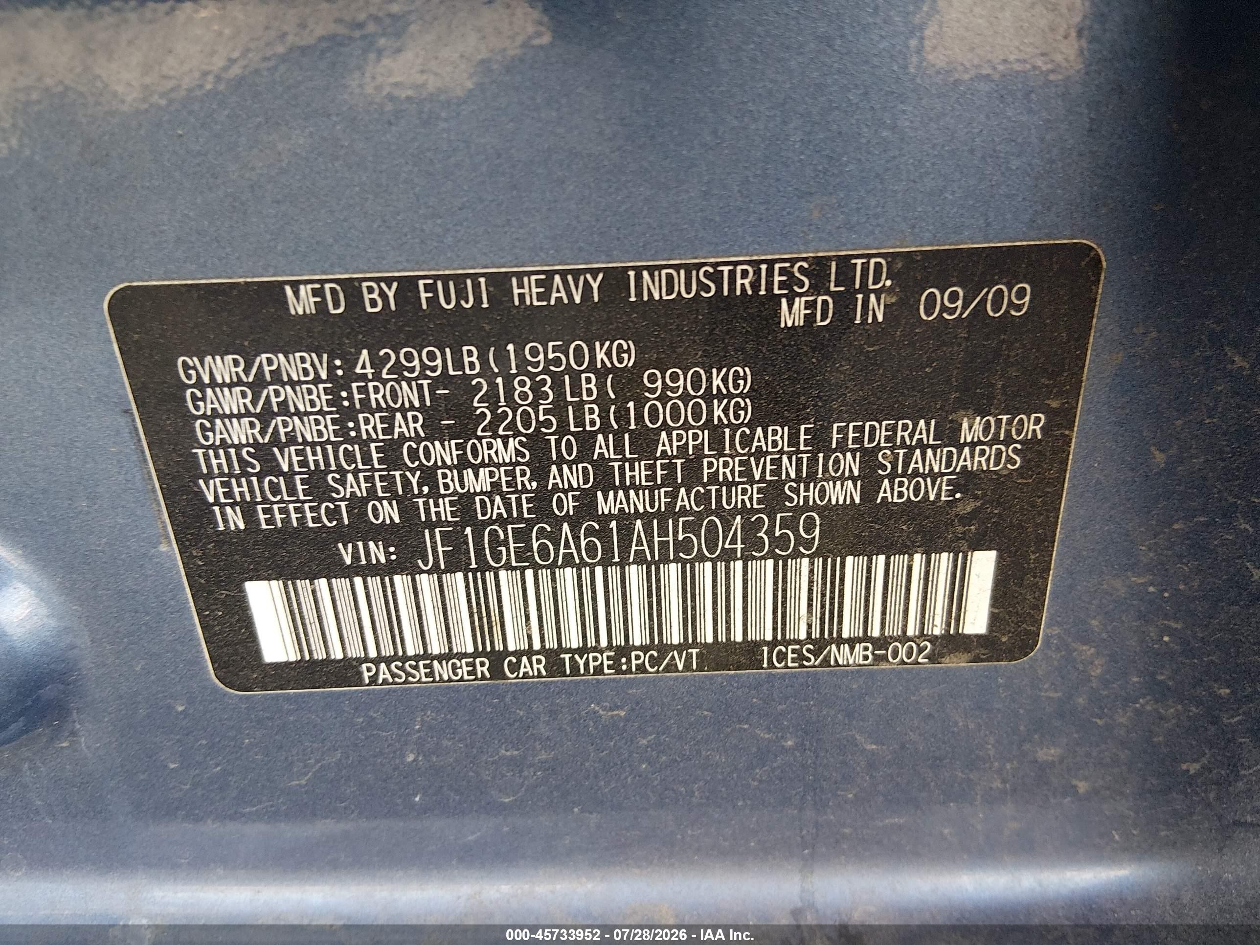 2010 Subaru Impreza 2.5i Синий vin: JF1GE6A61AH504359