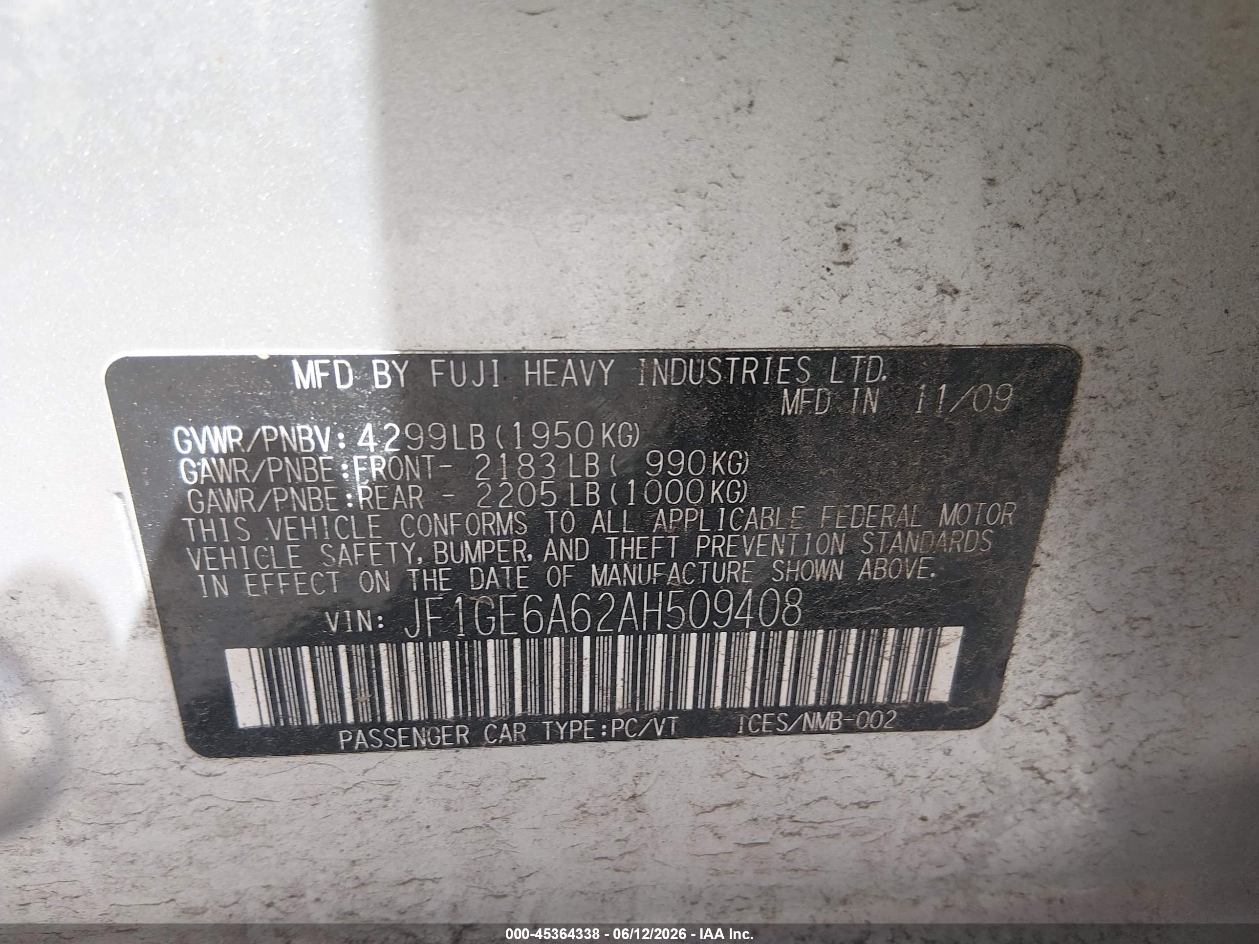 2010 Subaru Impreza 2.5i Серебряный vin: JF1GE6A62AH509408