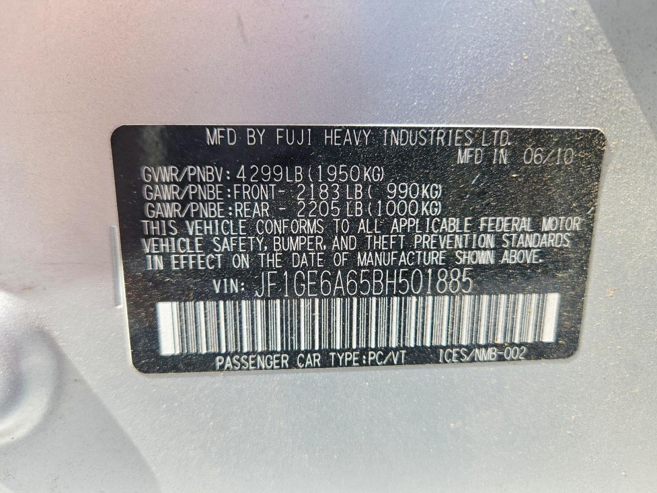 2011 Subaru Impreza 2.5i Silver vin: JF1GE6A65BH501885