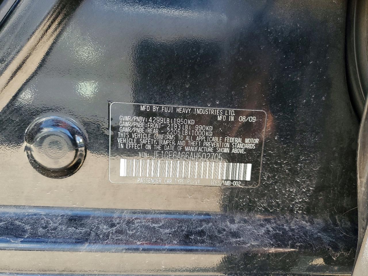 2010 Subaru Impreza 2.5i Черный vin: JF1GE6A66AH502705