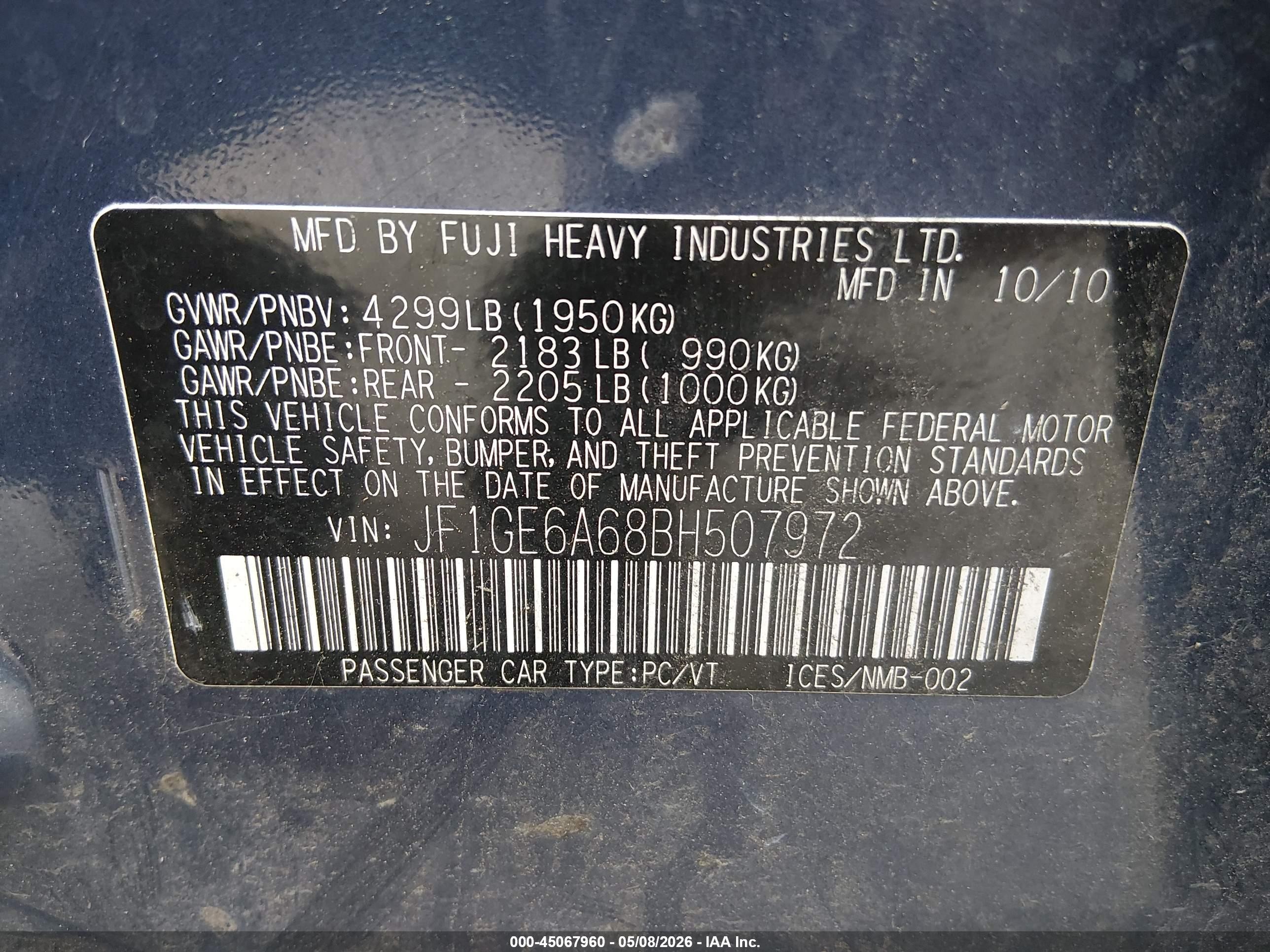 2011 Subaru Impreza 2.5i Синий vin: JF1GE6A68BH507972