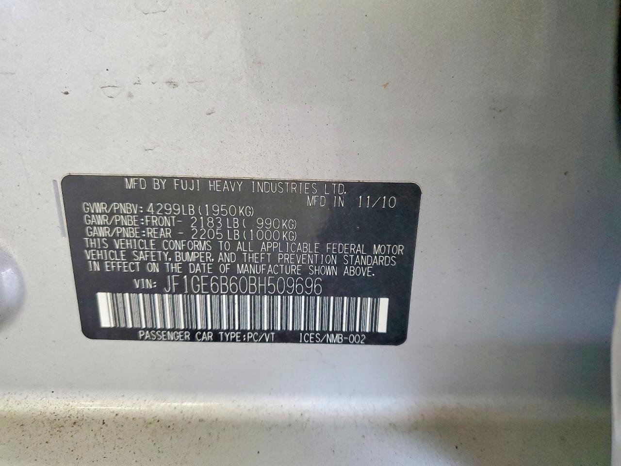 2011 Subaru Impreza 2.5i Premium Gray vin: JF1GE6B60BH509696