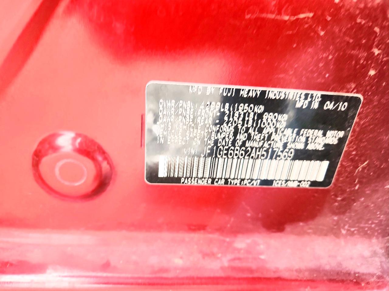 2010 Subaru Impreza 2.5i Premium Red vin: JF1GE6B62AH517569