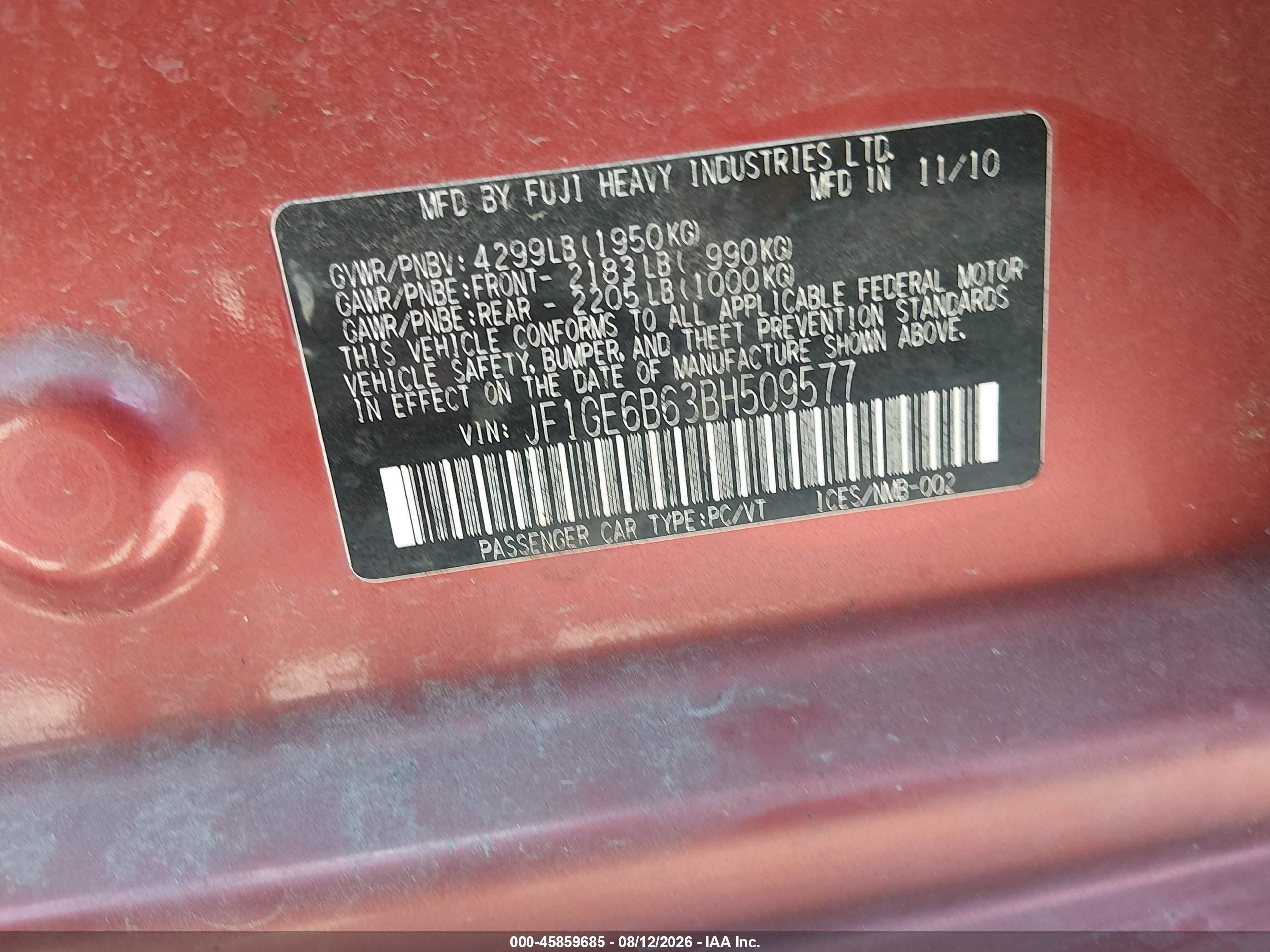 2011 Subaru Impreza 2.5i Premium Красный vin: JF1GE6B63BH509577