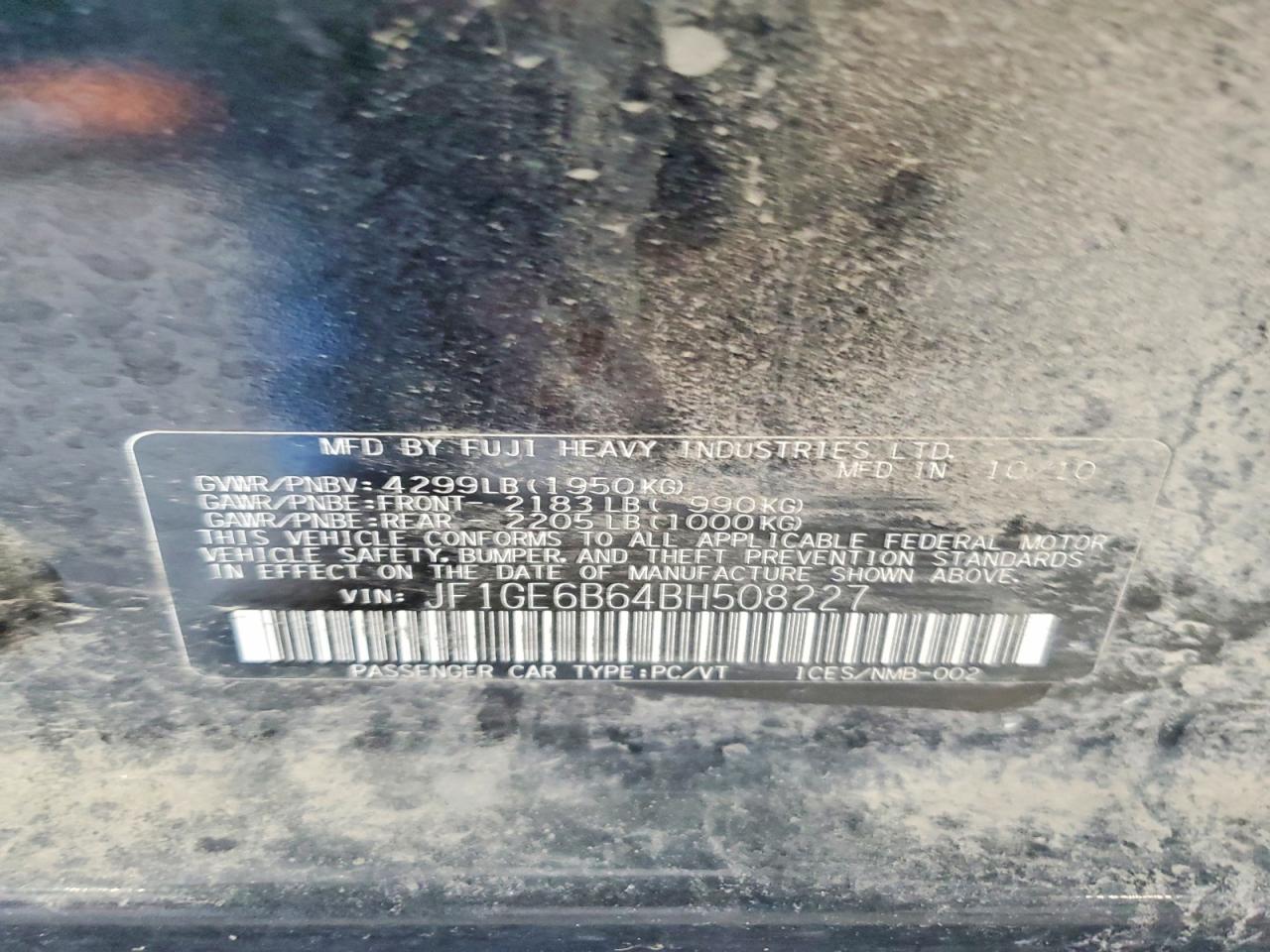 2011 Subaru Impreza 2.5i Premium Black vin: JF1GE6B64BH508227