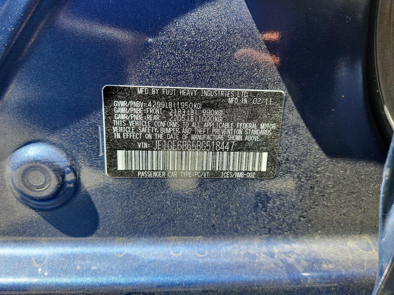 2011 Subaru Impreza 2.5i Premium Blue vin: JF1GE6B65BG518447